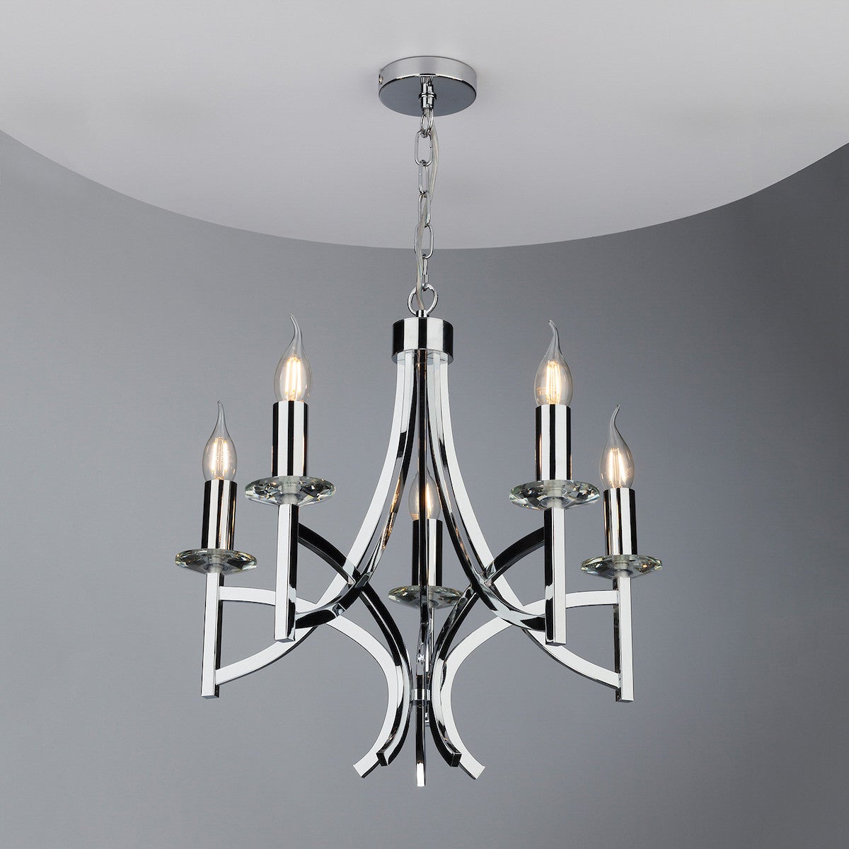 Suspension Lyon chrome poli et cristal 5 ampoules - 5