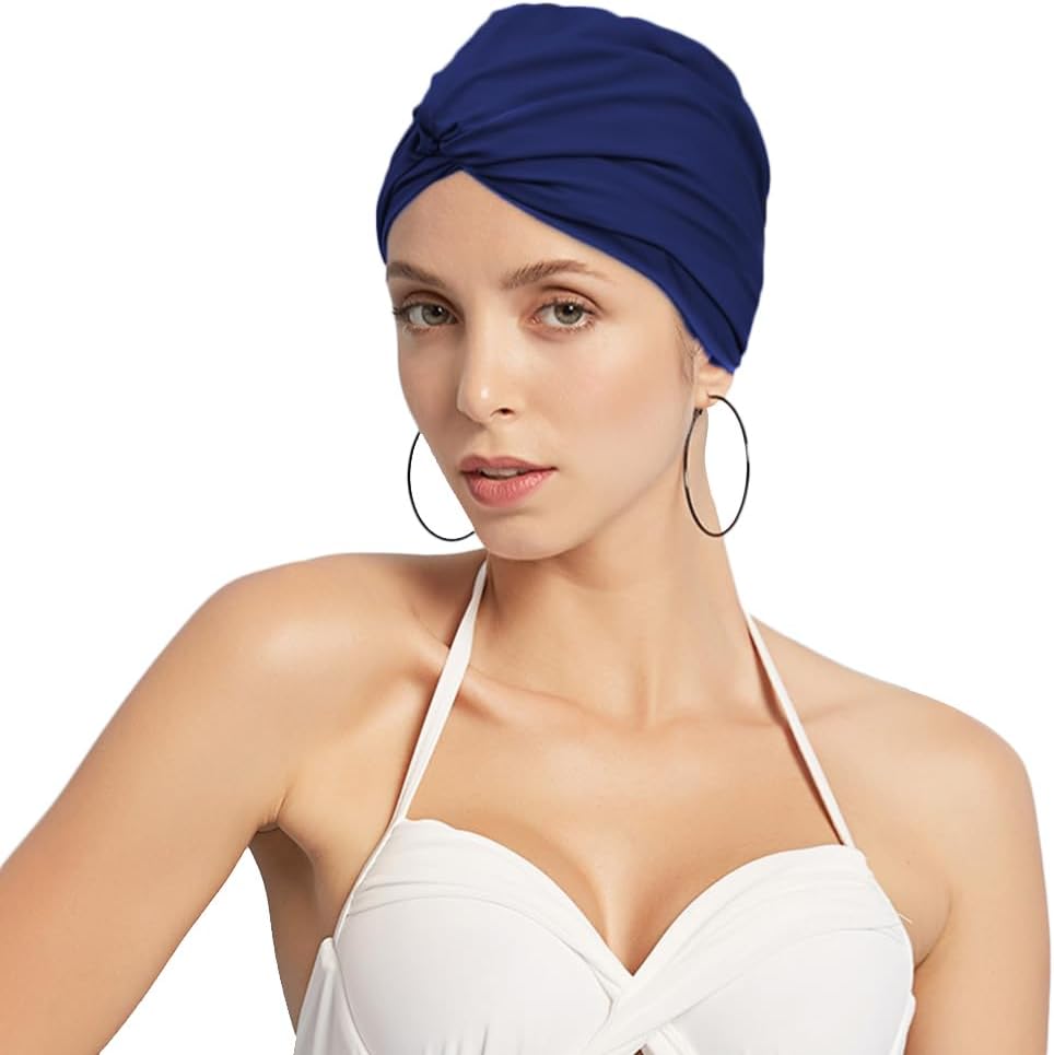 Czepek pływacki damski plisowany materiałowy czepek pływacki retro turban do pływania czepek plażowy do długich włosów czepek pływacki