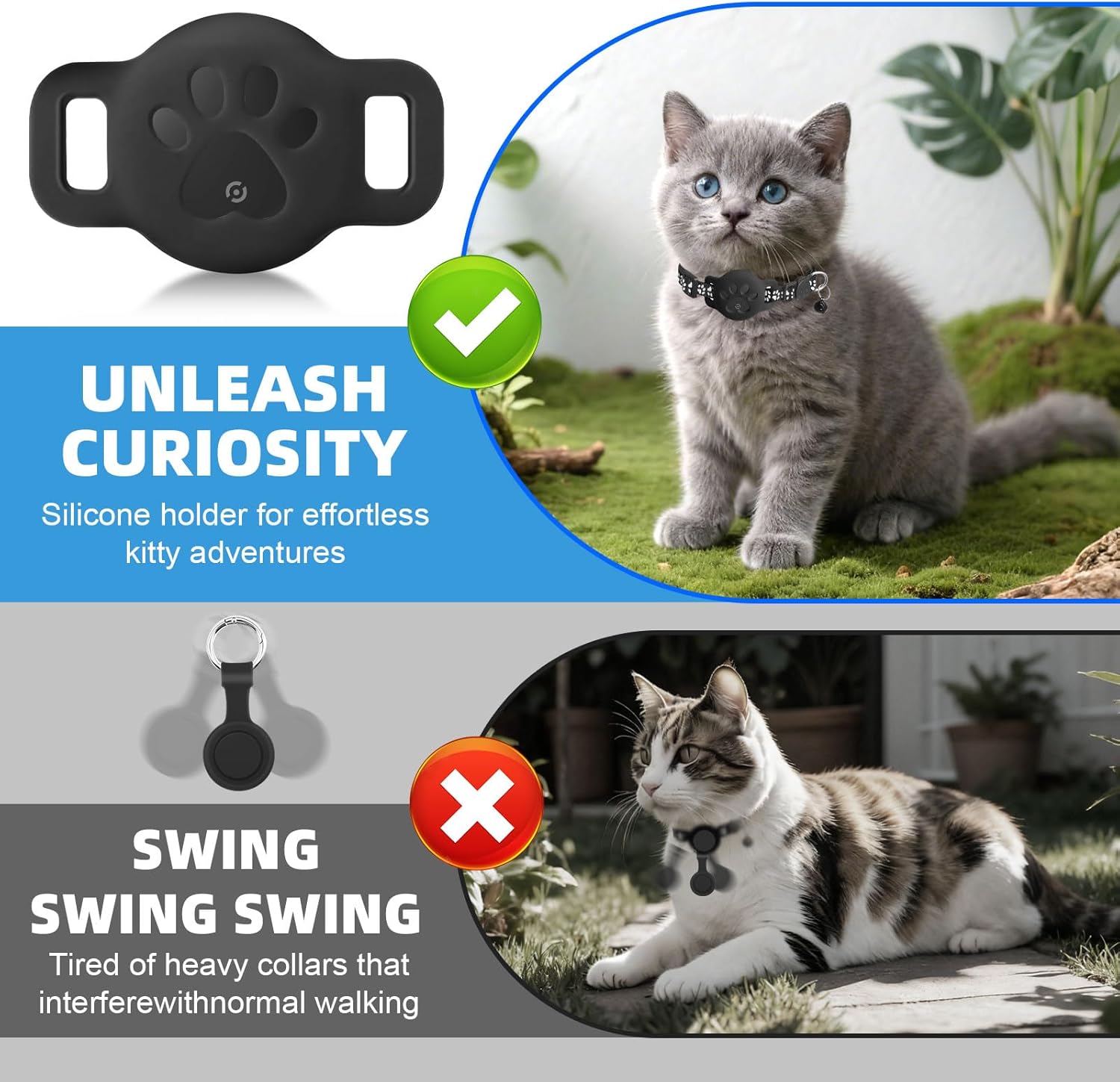 Coleira GPS para gatos, localizador GPS para gatos, sem assinatura mensal, sem cartão SIM (coleira + localizador, cor preta) - 4