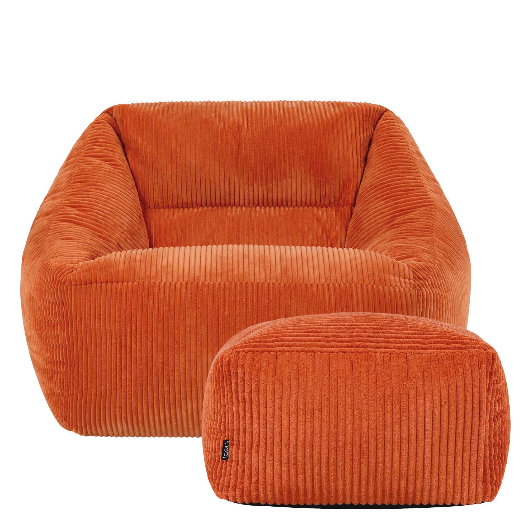 Pouf fauteuil salon avec repose-pied carré Icon velours côtelé orange 97x84cm Oeko-Tex® - 4