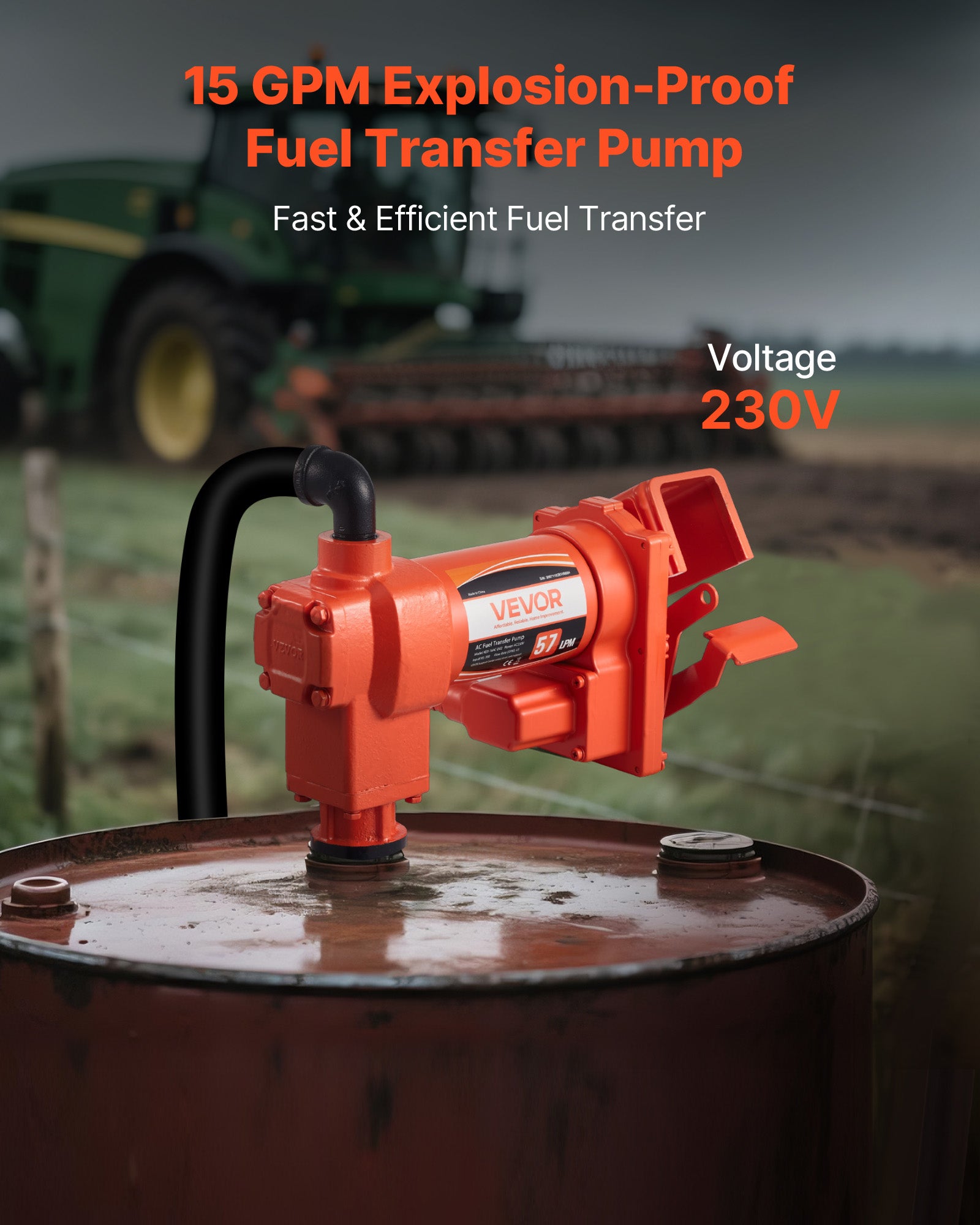 Pompe Transfert Carburant VEVOR, Corps Métal, 230 V CA, 76 L/min, Débitmètre, Pistolet Arrêt Auto, Essence/kérosène/biodiesel/éthanol | Leroy Merlin