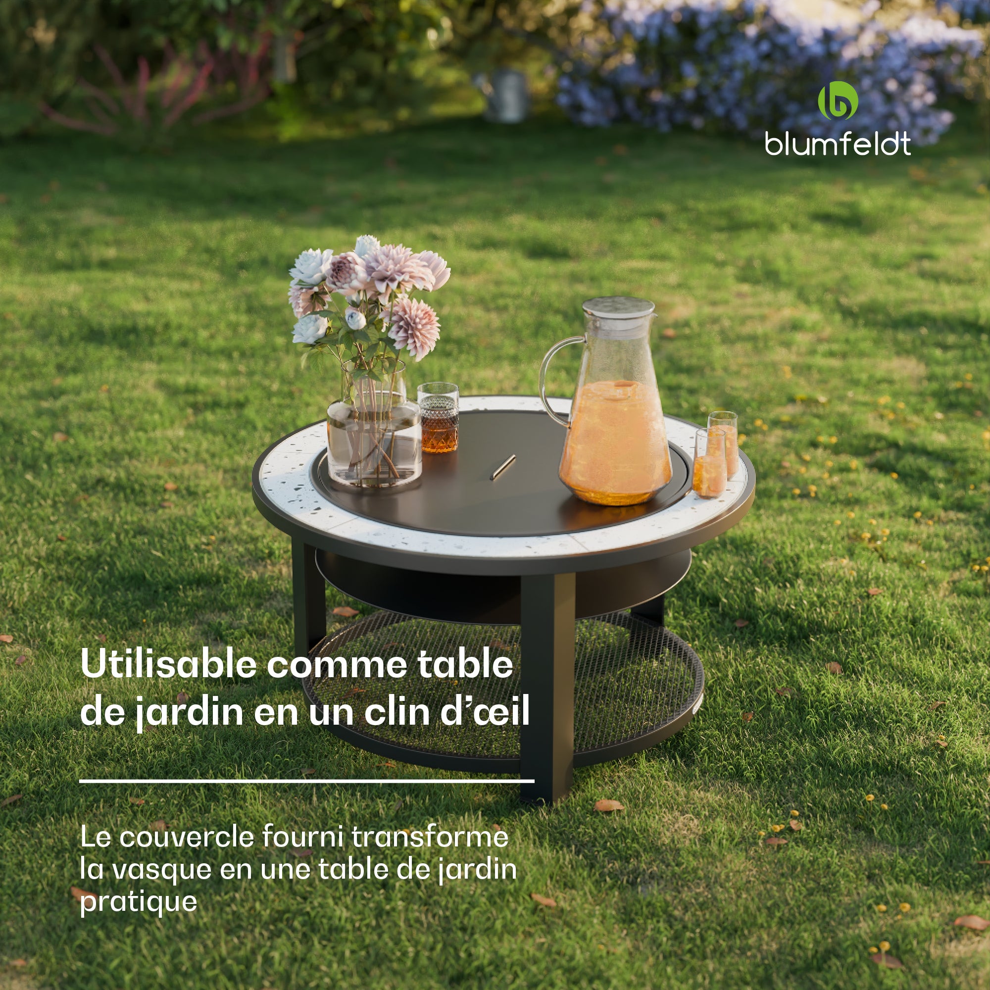 Blumfeldt Merano Circolo Braséro 3 en 1 avec fonction barbecue utilisable comme table de diamètre 87 cm Noir - 4