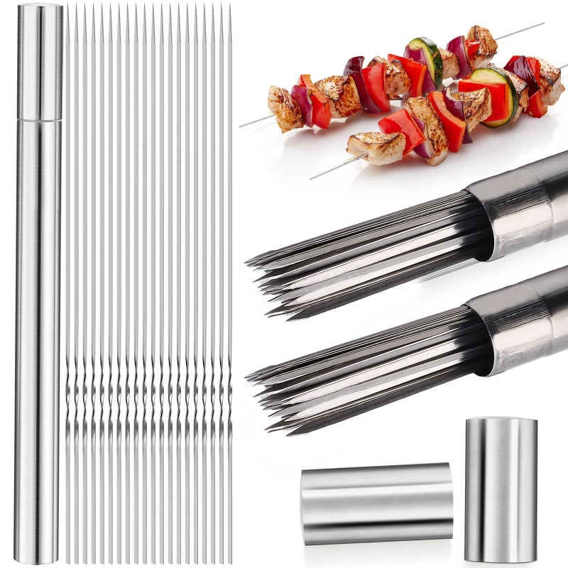 Szpikulce do mięsa wielokrotnego użytku ze stali nierdzewnej do grillowania sztuk i tuba do przechowywania do grillowania kempingu świeżym powietrzu