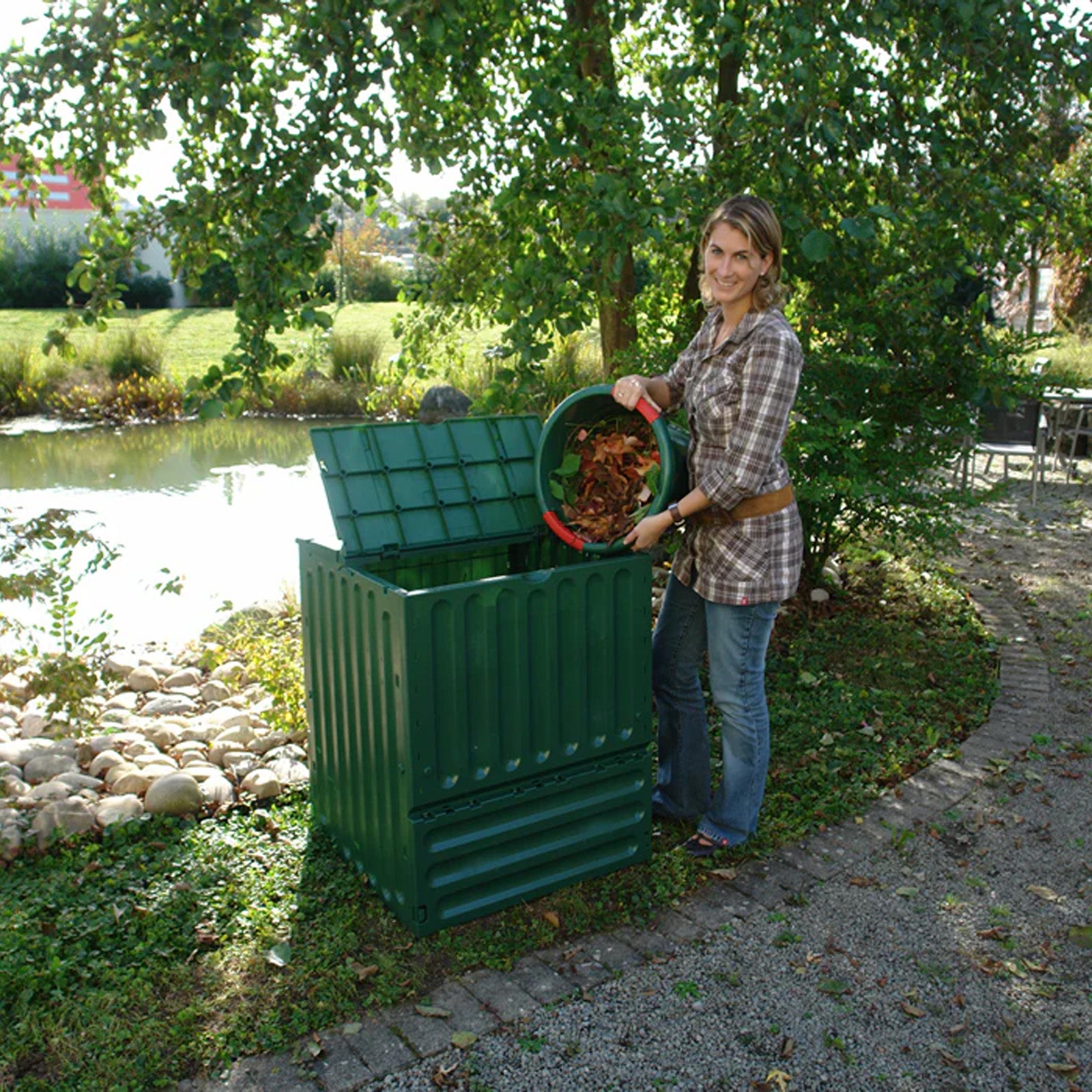 Compostiera ecologica Graf Eco King 70x70x83 cm da 400 litri con sistema di ventilazione e pareti termiche, colore verde - 3