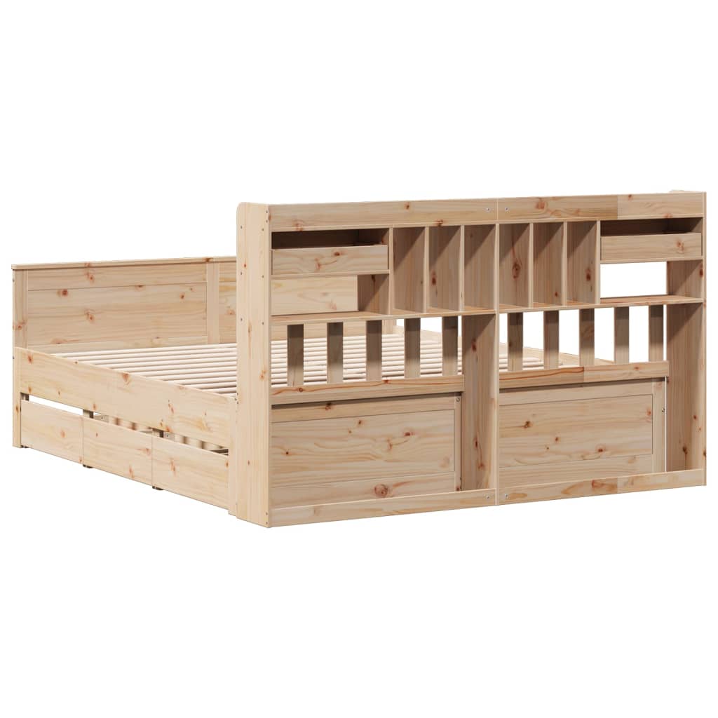 Lit bibliothèque sans matelas en bois massif de pin, pour la chambre, 180 × 200 cm - 6