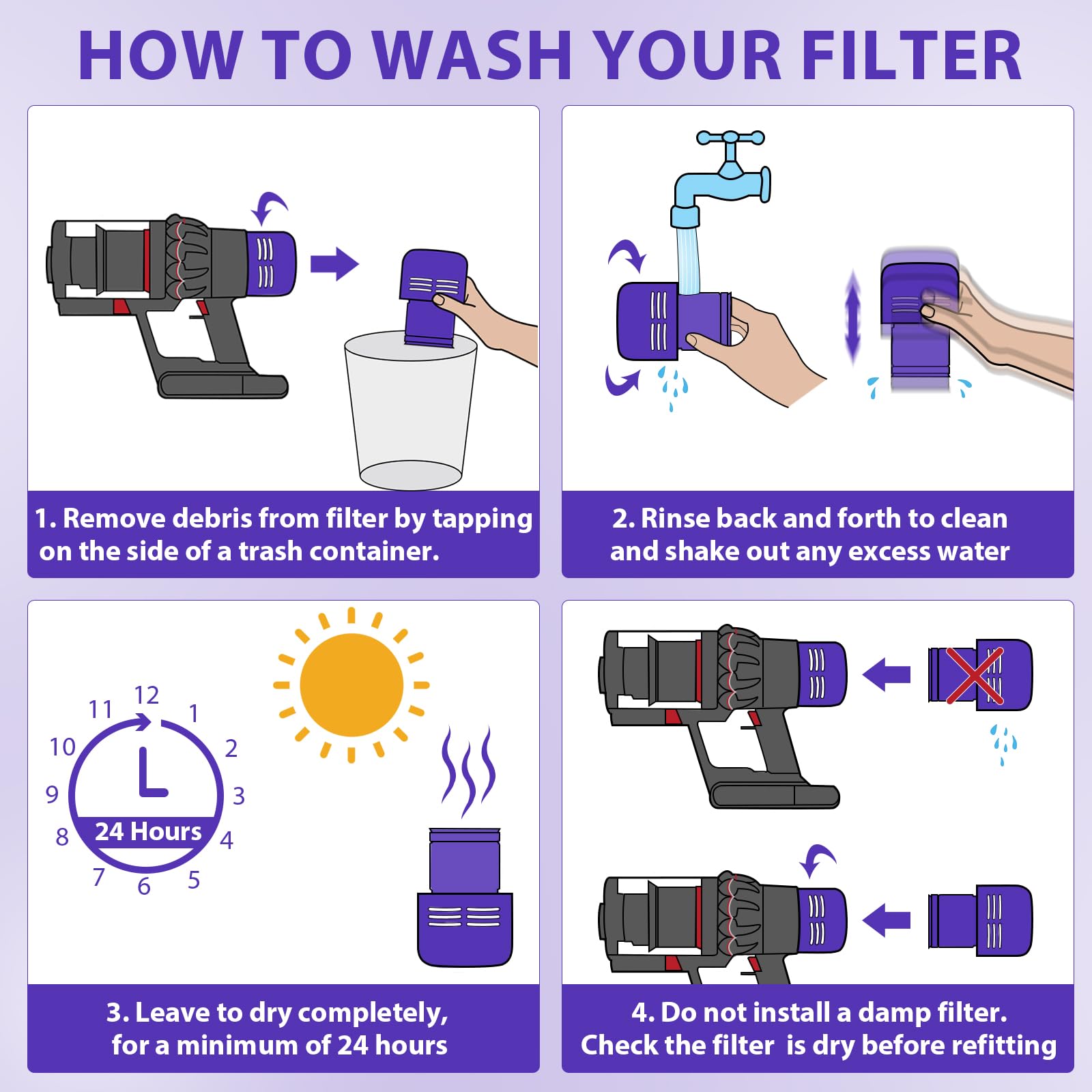 Filtre pour Dyson V11, Lot de 3 Filtre de remplacement lavable pour Dyson V11 Detect Slim Absolute Extra Fluffy Total Clean Motorhead Complete Clean - 4