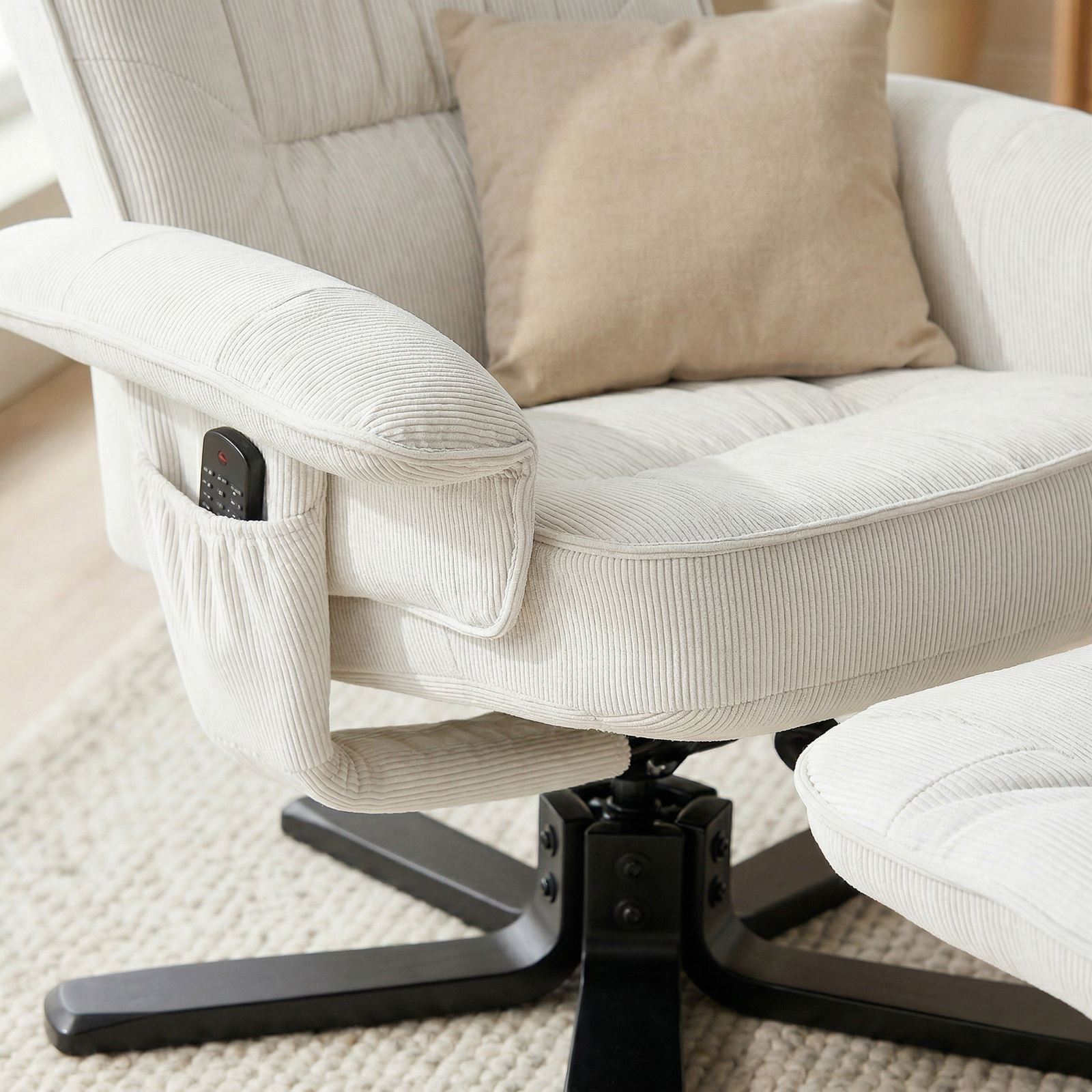 Fauteuil de relaxation avec repose-pieds CHARLY, en velours côtelé blanc/noir - 4