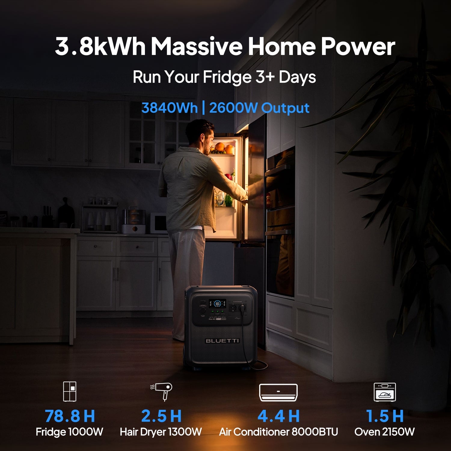 BLUETTI Elite 400 Générateur Électrique Portable Avec Charger 1, 3840Wh 2600W, DC-DC 560W, Recharge Voiture 7,5H, Batterie LFP, Secours Domestique - 2