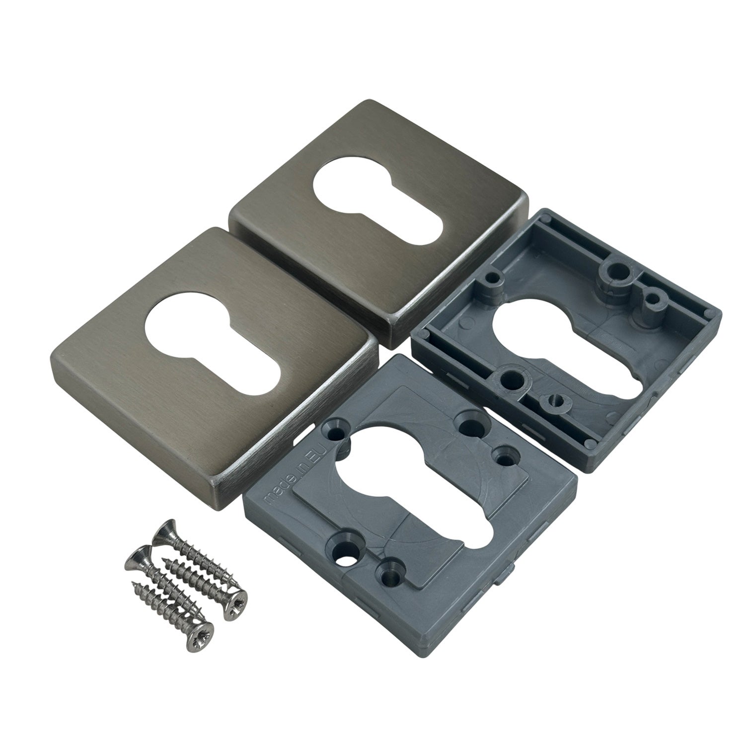 2 rosaces de poignée de porte carrées Mira trou de cylindre, Aluminium nickel mat - 6