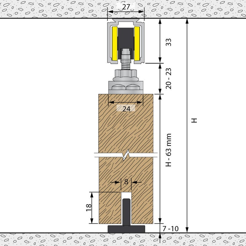Système coulissant SLID'UP 1000 pour une porte de séparation - rail 1,95 m en aluminium - 80 kg - 5