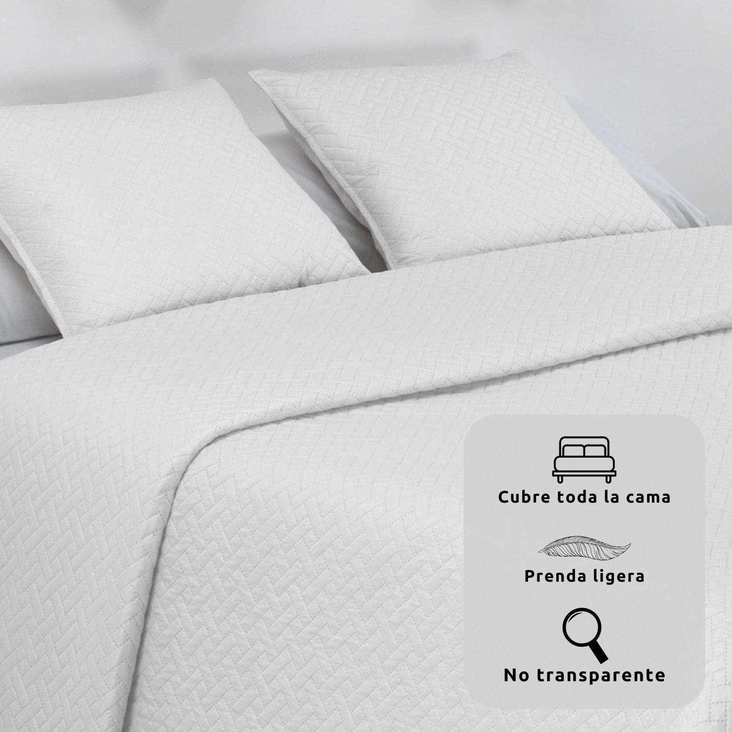 Colcha Bouti Lisa + Fundas Cojines Belmonte Blanco Cama 150 (250x260cm) - 6