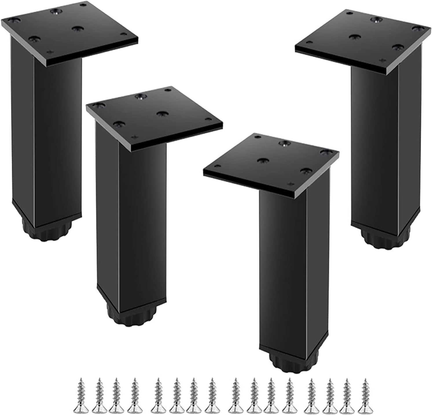 Nogi meblowe aluminiowe regulowane, zestaw 4 szt., do mebli, sof i stołów, czarne, 30 cm (zakres regulacji 300-318 mm)
