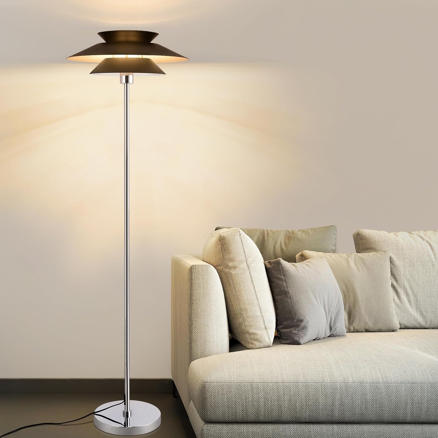 ZMH Lampa podłogowa vintage E27 czarna z włącznikiem nożnym metalowa industrialna 145cm (sypialnia/biuro)