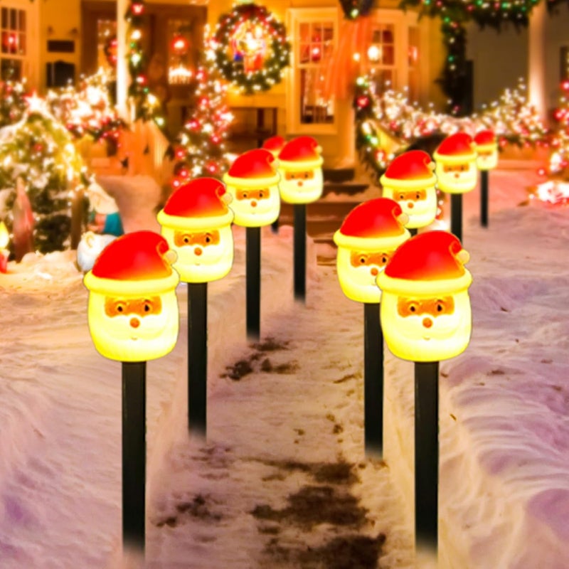 Świąteczne lampki choinkowe zasilane energią słoneczną – ładowane energią słoneczną – do ścieżek zewnętrznych, ogrodów itp. – Święty Mikołaj, 10 lamp