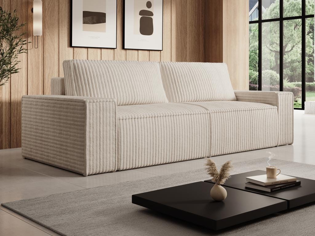 Divano letto posti in Velluto a coste larghe Beige AMELIA