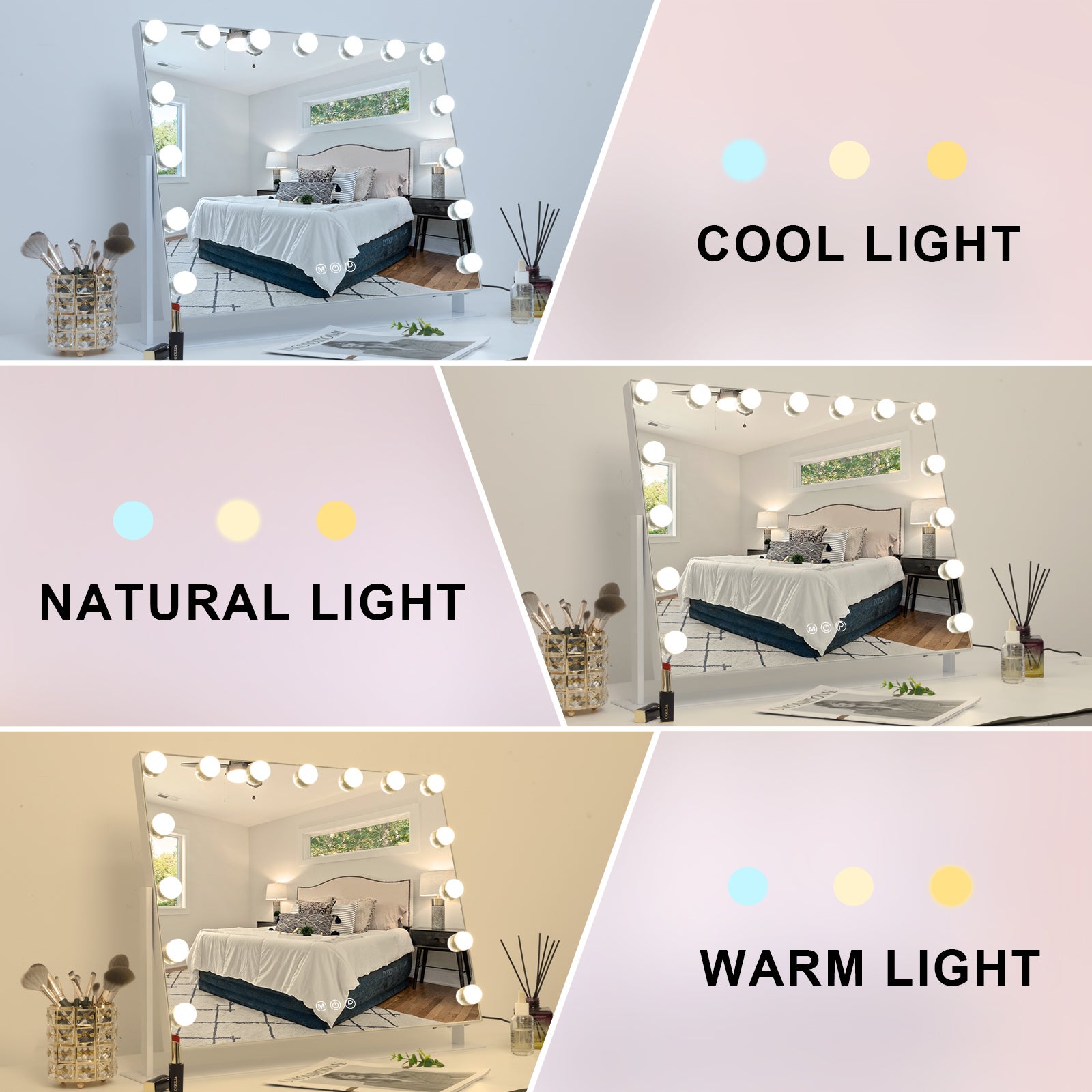 Specchio da trucco Hollywood illuminazione LED - 65 x 49 cm - Rotante - 7