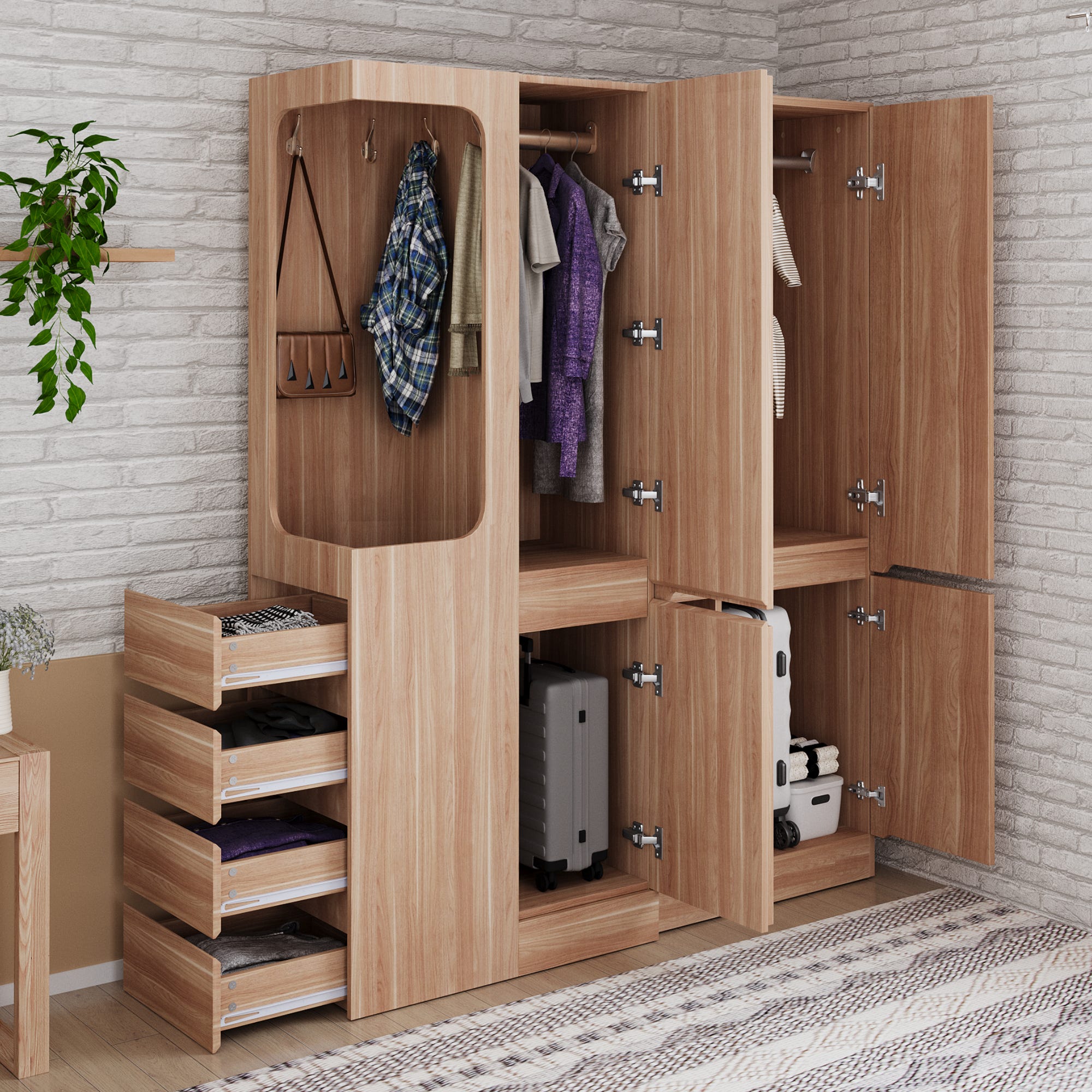 TIZZ Armario color madera 70 × 40 × 170 cm, diseño de doble puerta con TIZZ Armario color madera 70 × 40 × 170 cm, diseño de doble puerta con