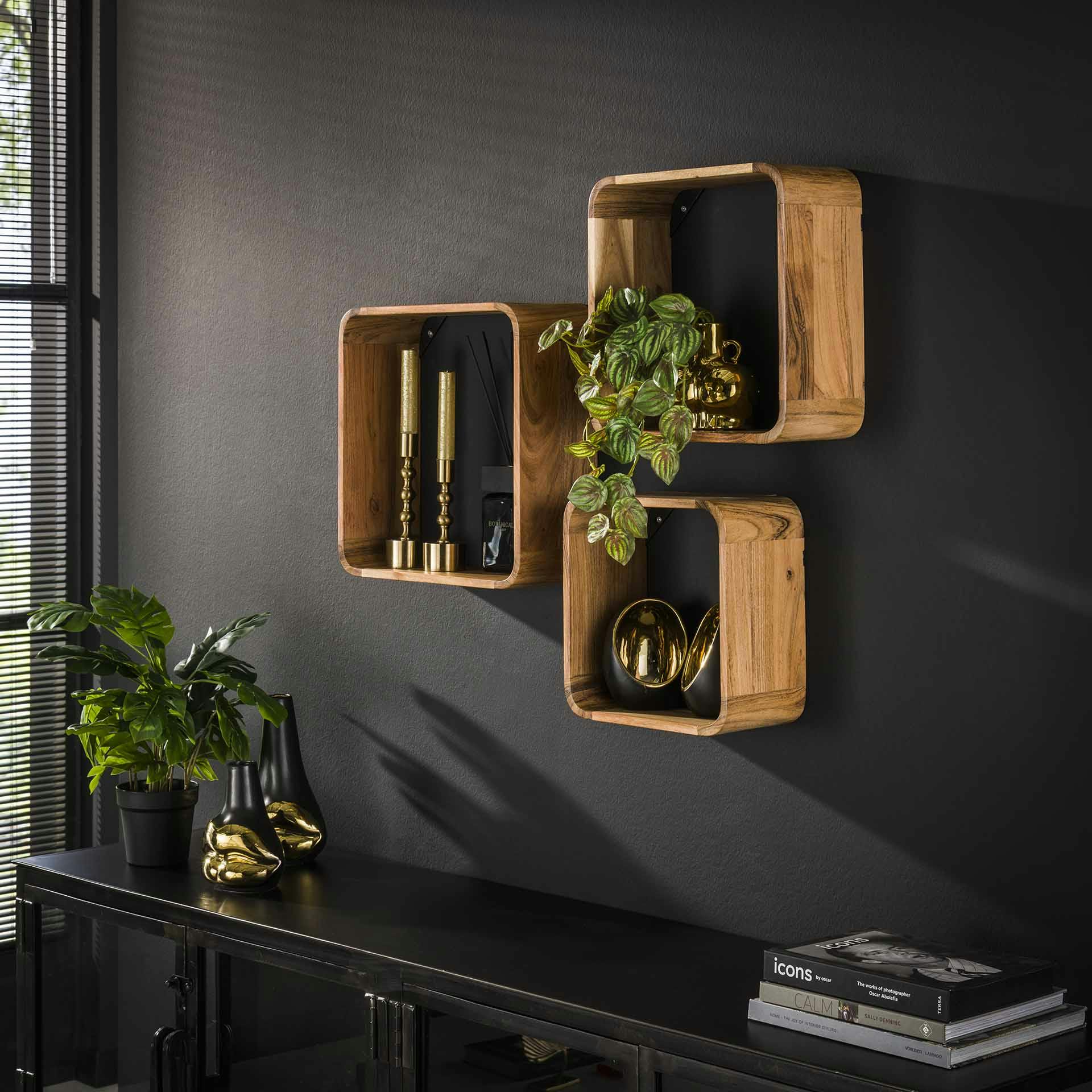 Etagère cube murale en bois d'acacia (lot de 3) MELBOURNE | Leroy Merlin