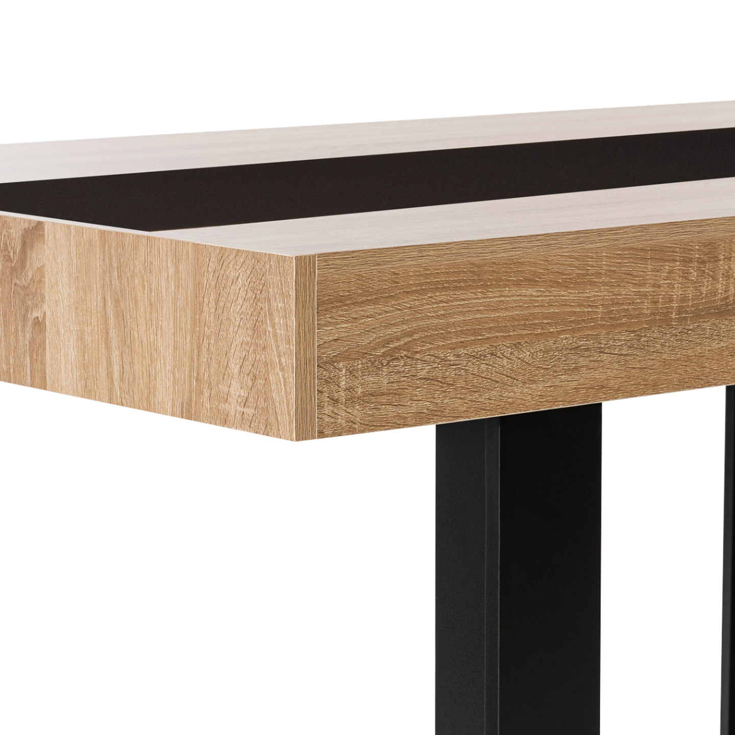 Table à manger rectangle PHOENIX 6 personnes bois et noir bande centrale noire 160 cm - 5