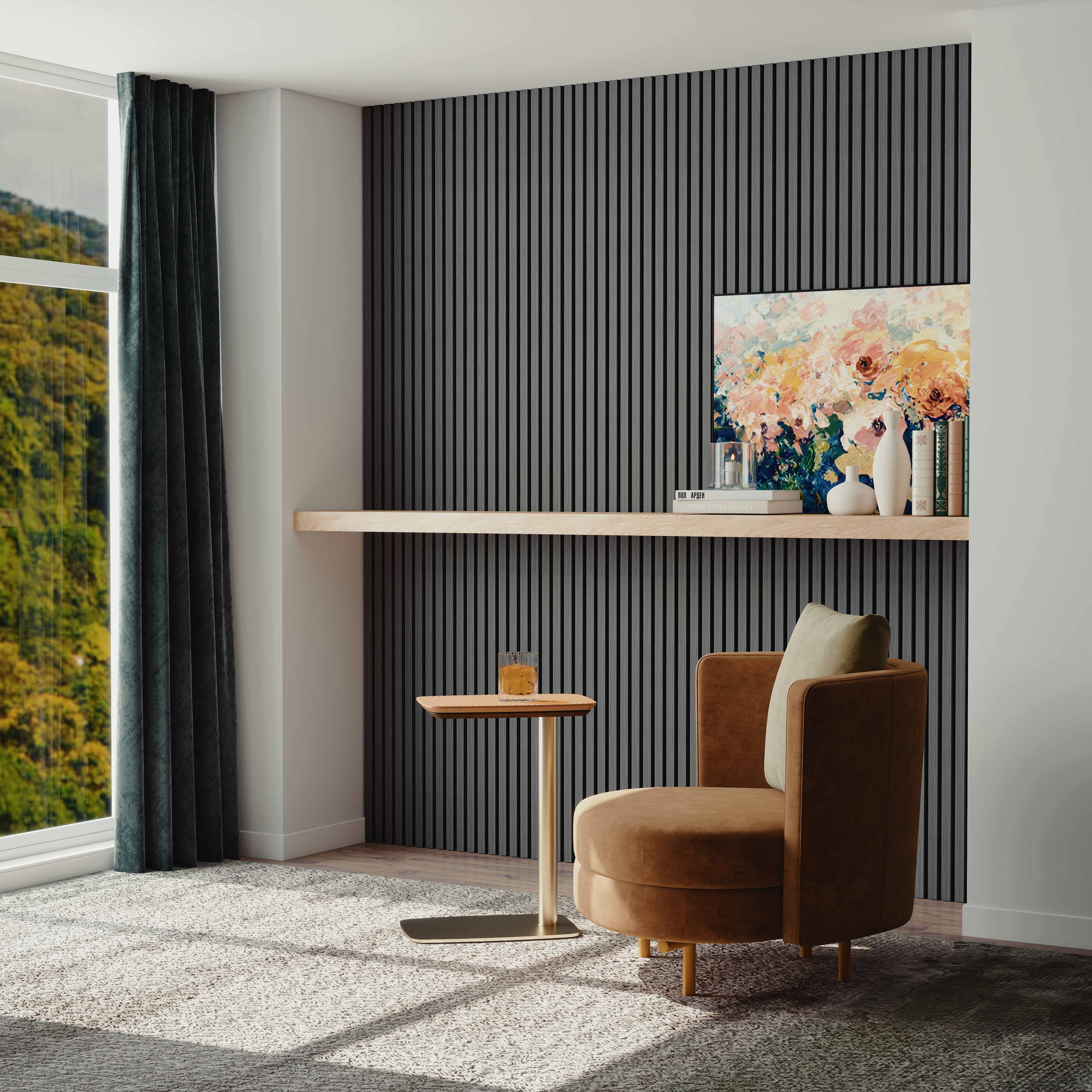 Lot de 2 Panneaux Muraux Décoratifs Acoustiques Bois MDF 120x60cm Chêne grisé AntiBruit, Facile à Poser - 2