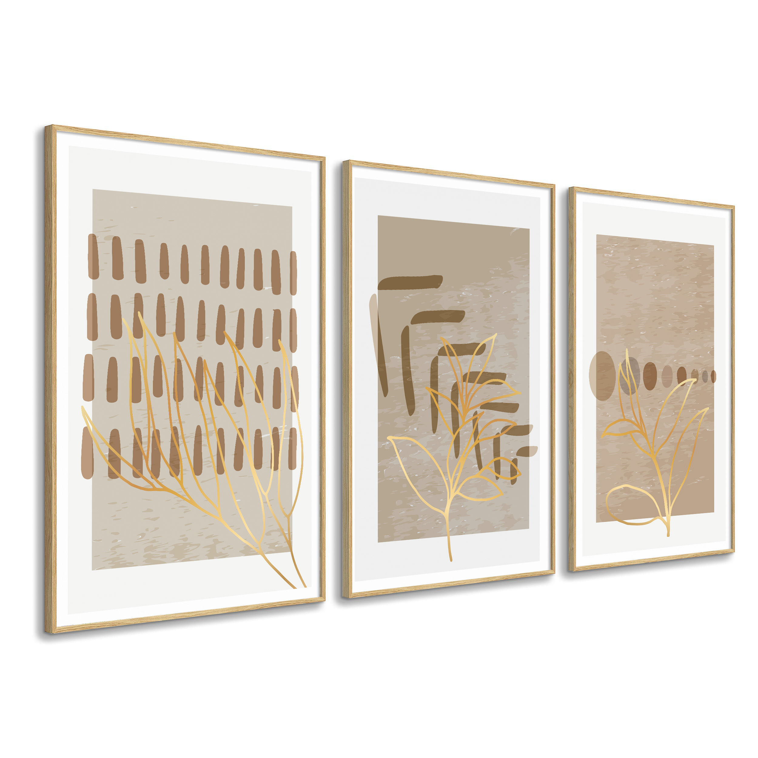 Dekoarte - cuadros decoracion salon modernos flores minimalista 50x70 cm x3 piezas - cuadros con marco color madera incluido