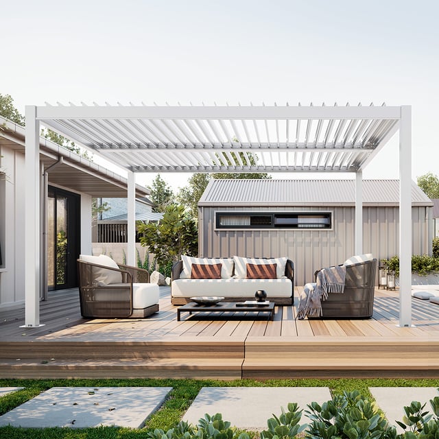 Pergola bioclimatique autoportante Blanc en Aluminium 15.68 m²