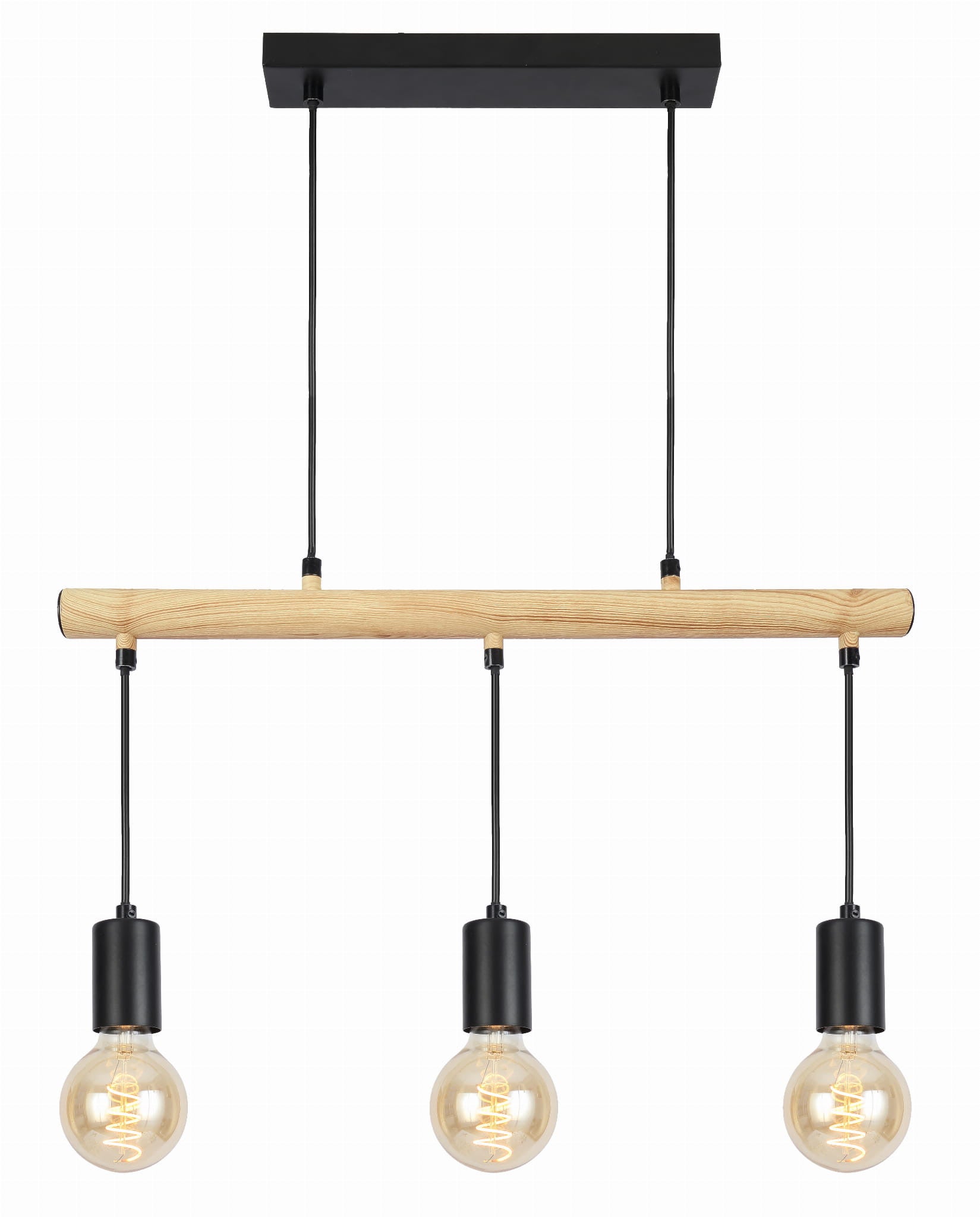 Lampa sufitowa wisząca Izzy czarna-jasne drewno 3xE27x60W wym: 120 x 55 x 6 cm metal Candellux