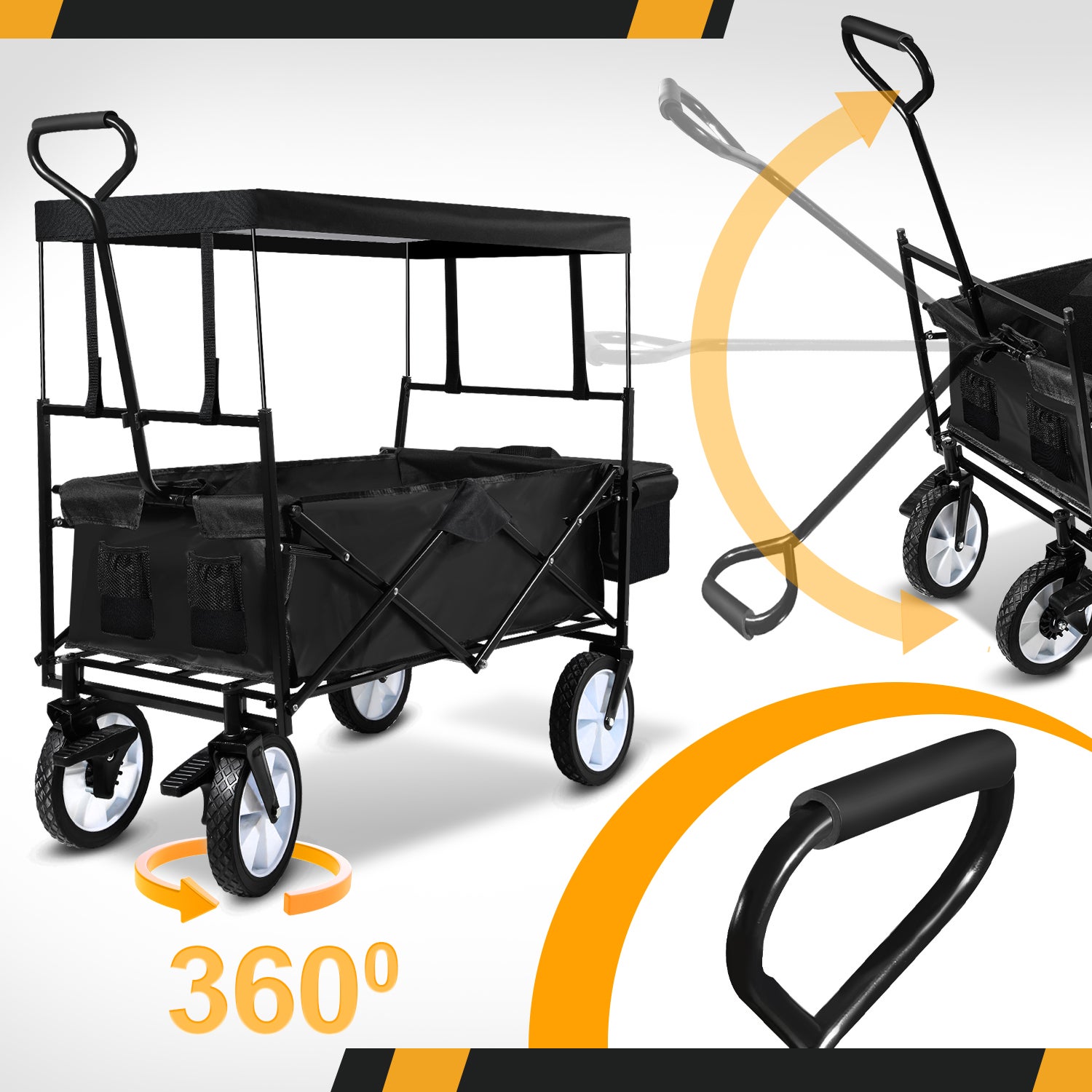 Chariot Pliable avec Toit Chariot de Transport capacité de Charge de 80 kg Noir - 5