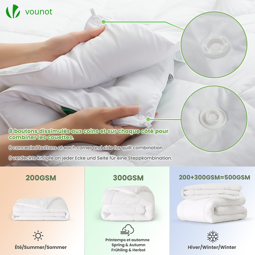 Couette temperee doux avec rembourrage polyester 300gsm 155x200cm blanc VOUNOT® - 4