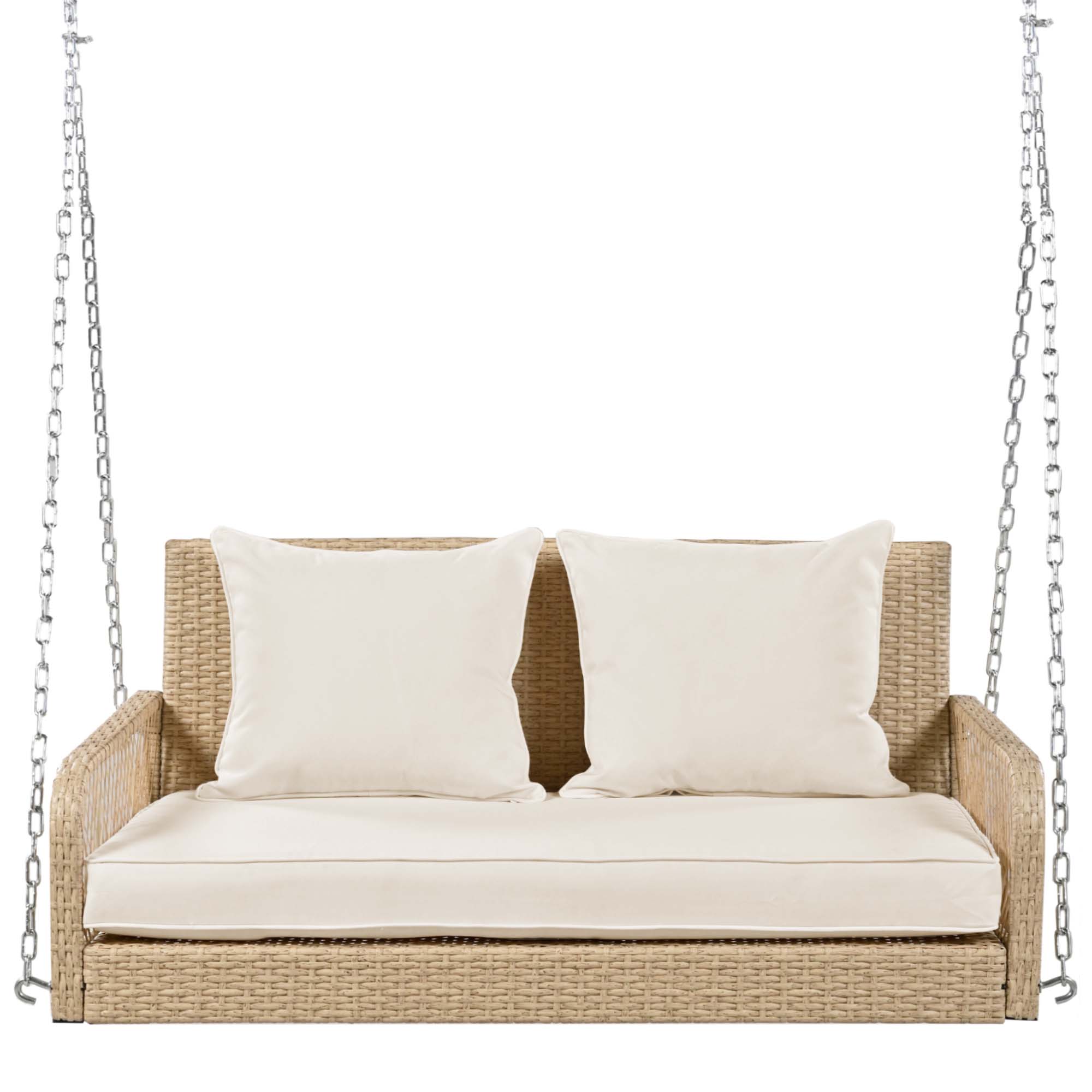 Balancelle de Jardin en Rotin Beige avec Coussins Beige – 2 Places, Élégante et Confortable - 3
