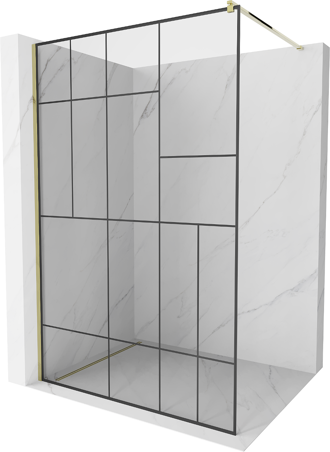 Mexen Kioto ścianka prysznicowa Walk-in 130 x 200 cm, czarny wzór 8 mm, złota - 800-130-101-50-78