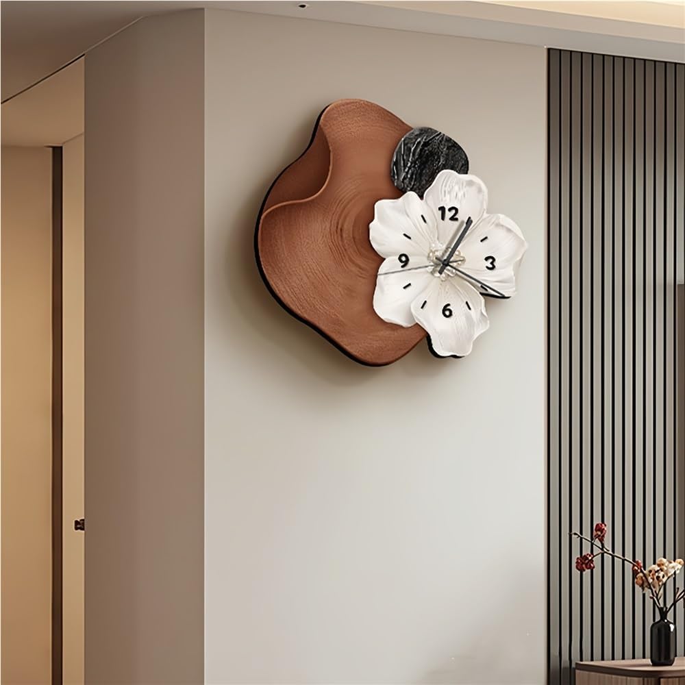 Reloj de pared Art Déco, reloj de pared con esculturas florales en 3D, cuadros decorativos colgantes (negro, 46 * 40 cm) - 4