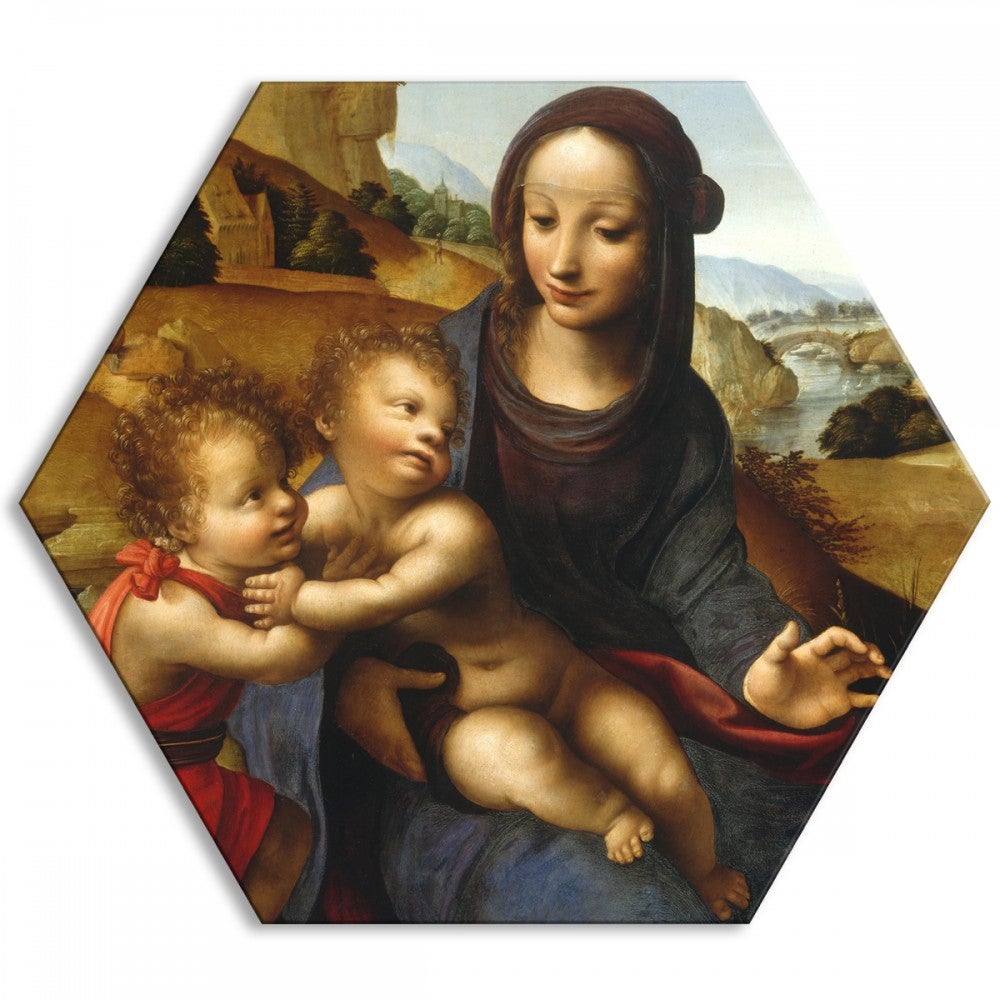 Fernando Yáñez – Madonna z Dzieciątkiem i św. Janem – płótno heksagonalne – obraz wydrukowany na płótnie i oprawiony w ramę PCV 120x120 cm