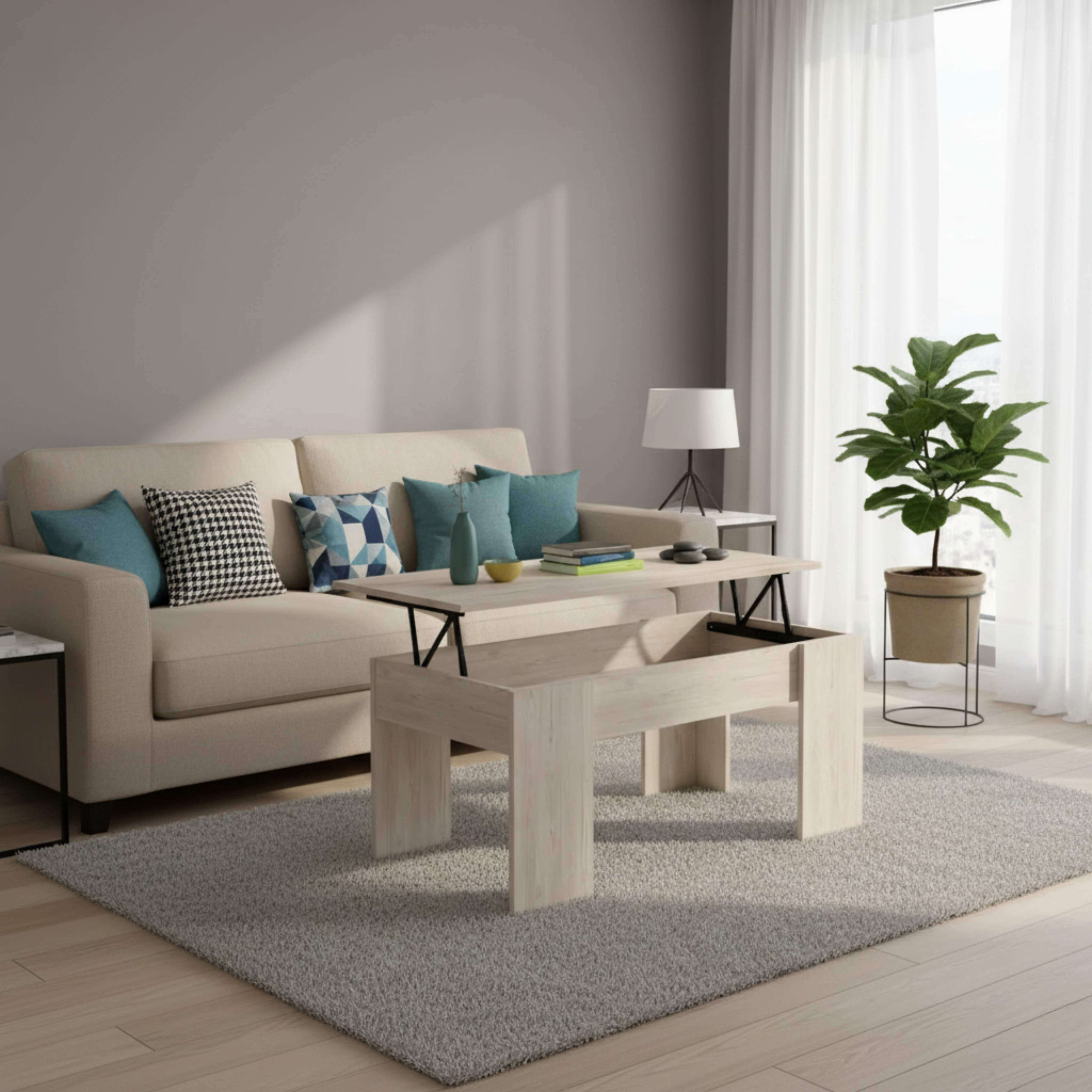 Mesa de centro elevable Low salón comedor color color sahara estilo moderno mueble 100x45x50cm - 5