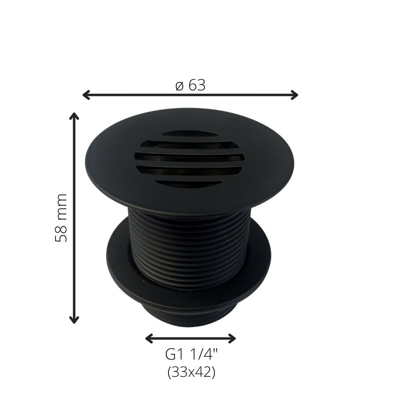 Bonde fixe de vidage pour lave-mains sans trop plein - écoulement libre - Grille laiton noir mat - 3