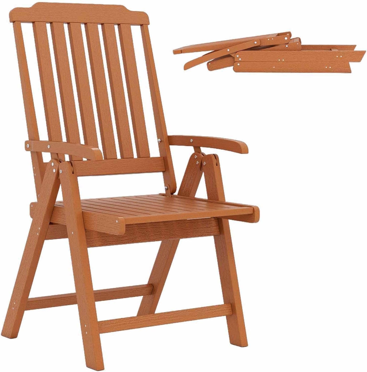 Składane Krzesło Ogrodowe, Fotel Ogrodowy z HDPE z Siedziskiem z Listewkami, Odporny na Warunki Pogodowe, Nośność 150 kg, 55 x 63 x 101 cm (Naturalny)