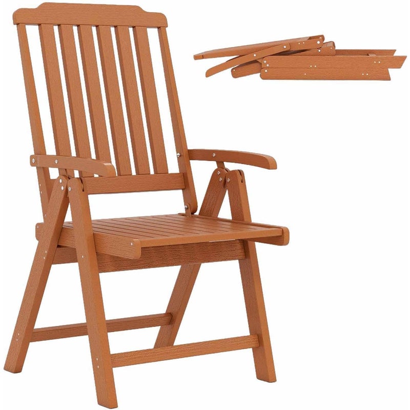 Składane Krzesło Ogrodowe, Fotel Ogrodowy z HDPE z Siedziskiem z Listewkami, Odporny na Warunki Pogodowe, Nośność 150 kg, 55 x 63 x 101 cm (Naturalny)