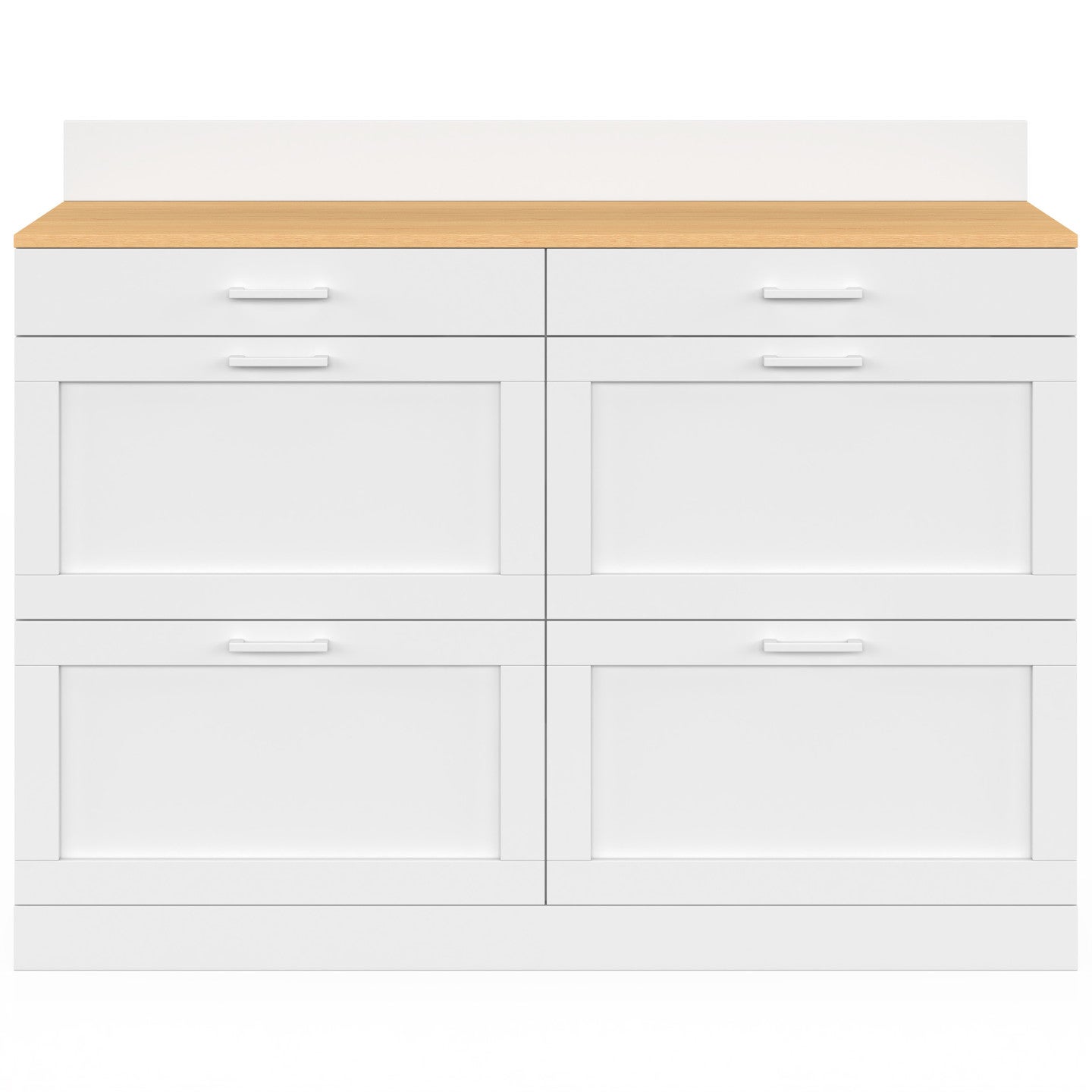 Buffet bas de cuisine 120 cm casserolier VITO plan de travail H.83 cm 6 tiroirs blanc et plateau façon hêtre - 3