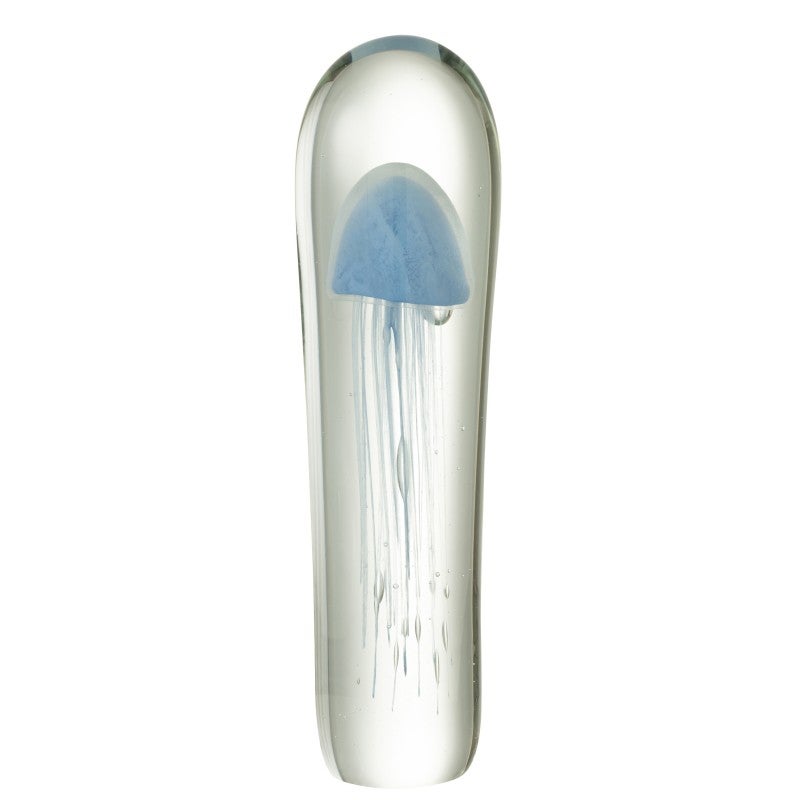 Presse-papiers En Verre Soufflé Méduse Bleue - Décoration Bureau, Objet De Collection, 9 Cm - 11