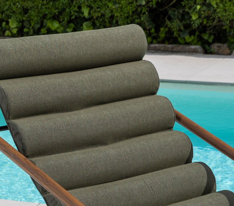 Fauteuil de détente en acier - bois et vert - SAVANE - 2