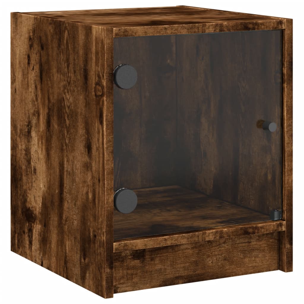 Table de chevet avec porte en verre chêne fumé 35 x 37 x 42 cm - 2