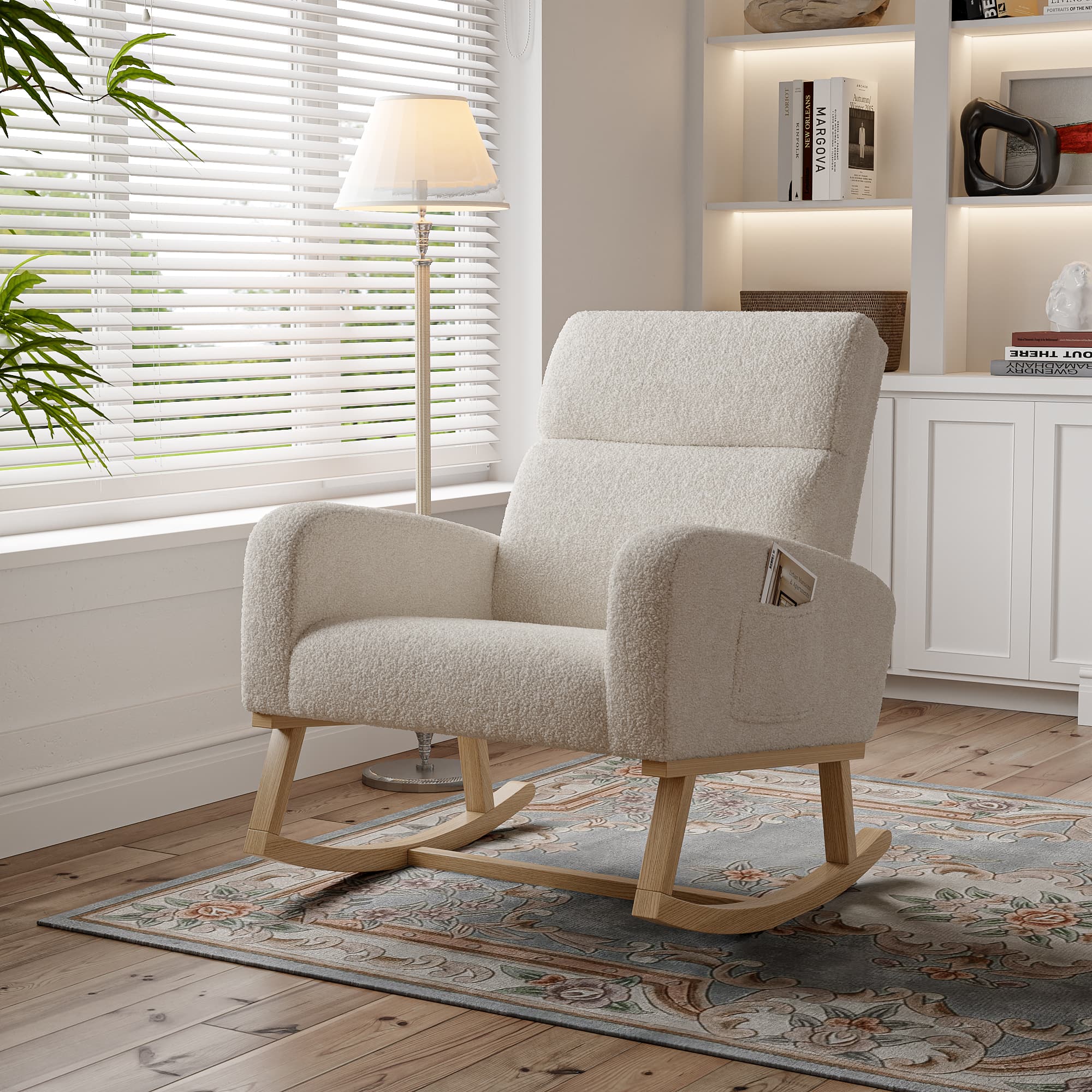Chaise à bascule bébé/enfant/salon : rembourrée (milieu du siècle), moderne confortable, poches latérales - 2