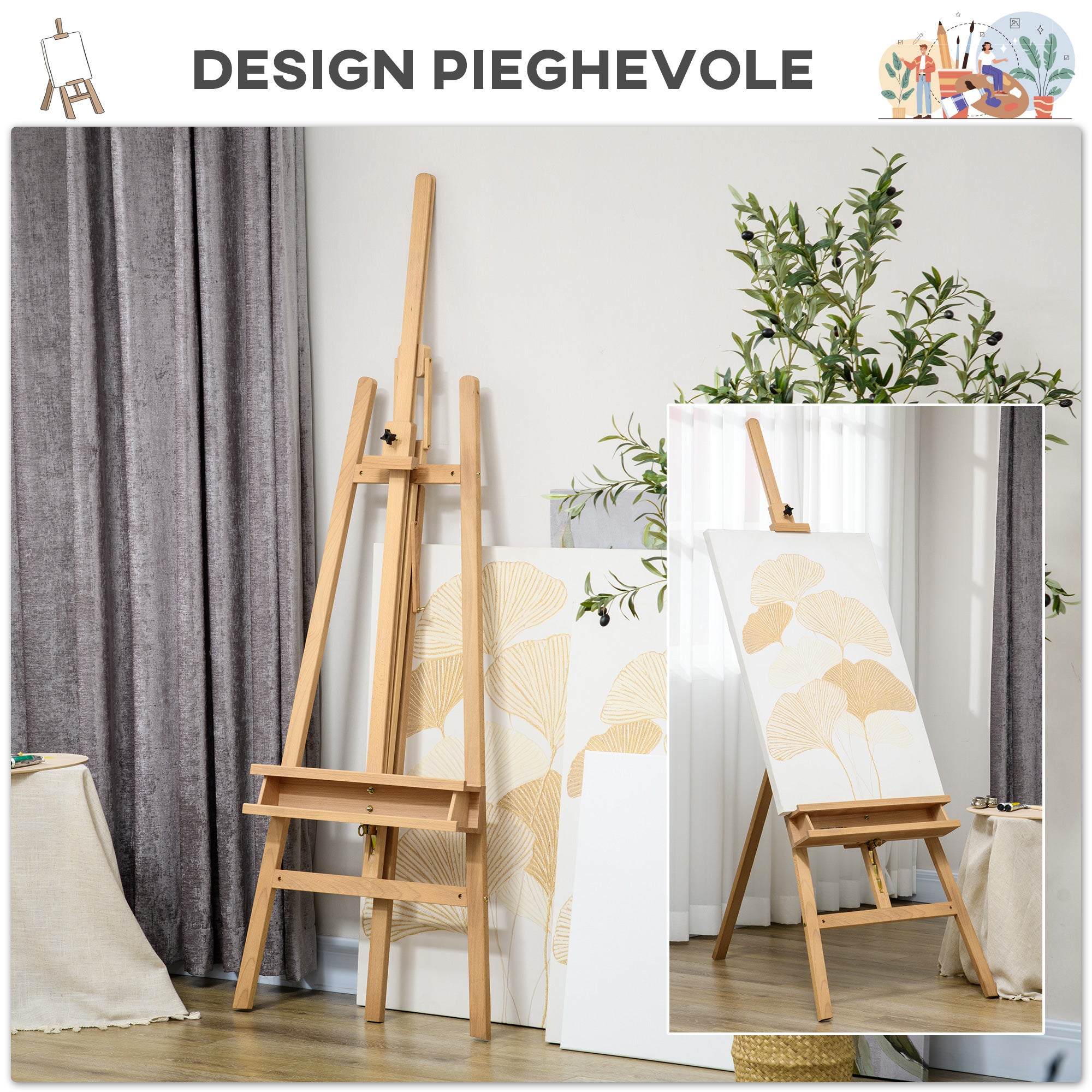 Chevalet peinture pliant bois hêtre hauteur angle ajustables 65x110x180-235 cm bois couleur - 9