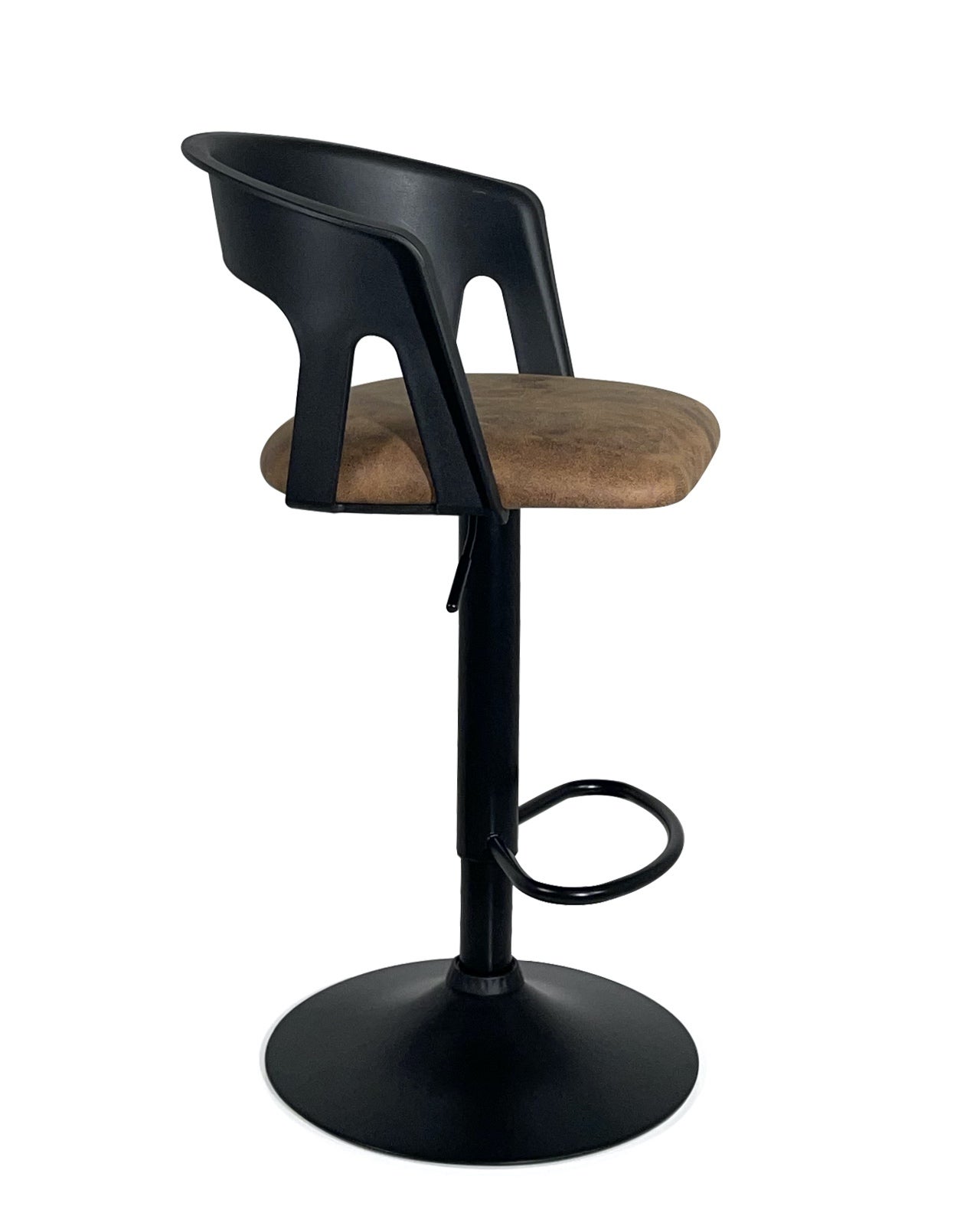 Lote 2 taburetes bar AYO, diseño vintage con asiento, respaldo y reposabrazos en polipiel, giratorios y altura regulable (negro/marrón) - 4