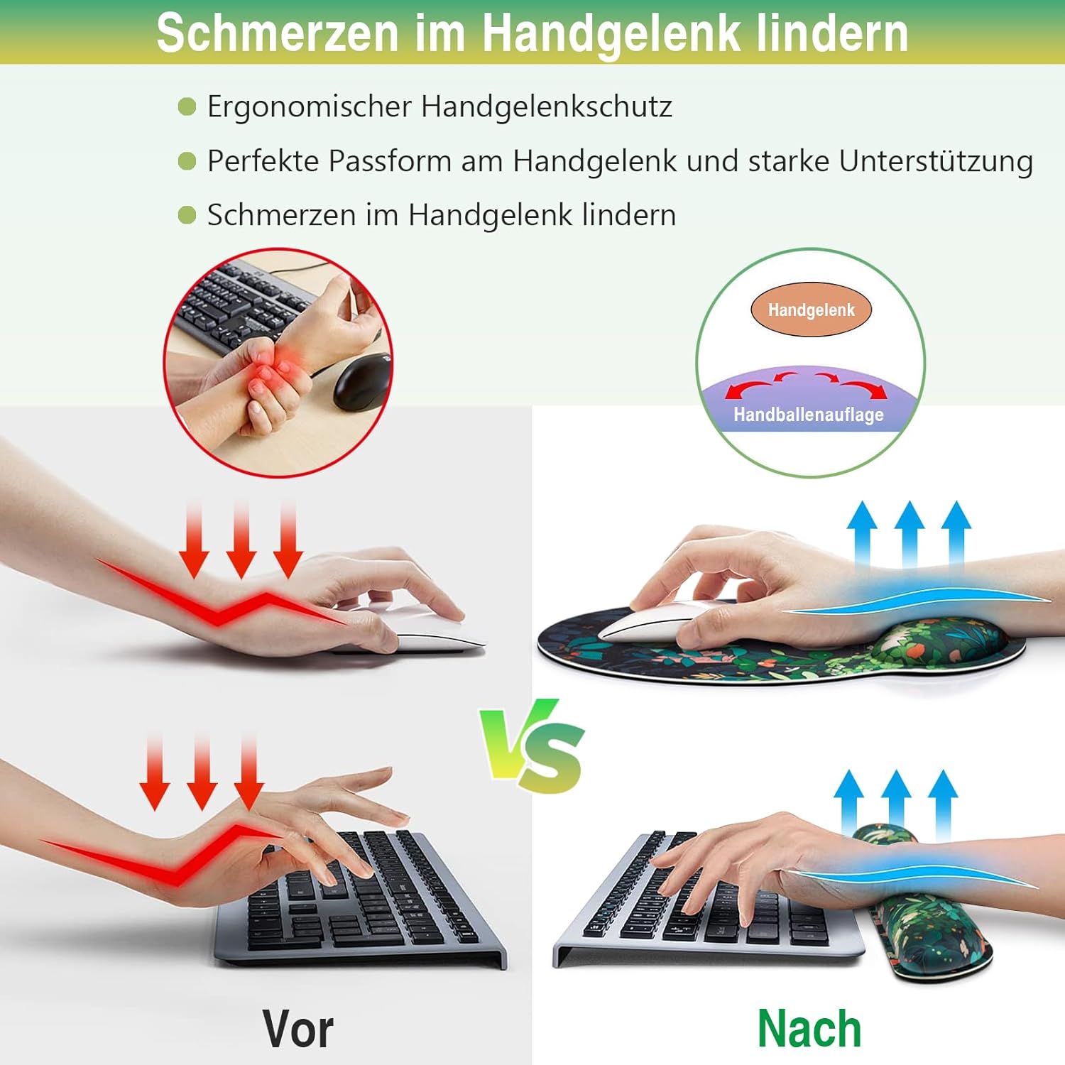 Podkładka pod mysz 3 w 1 z żelową poduszką, ergonomiczna podkładka pod nadgarstek pod klawiaturę + podkładki antypoślizgowe z pianką memory (Koty) - 3