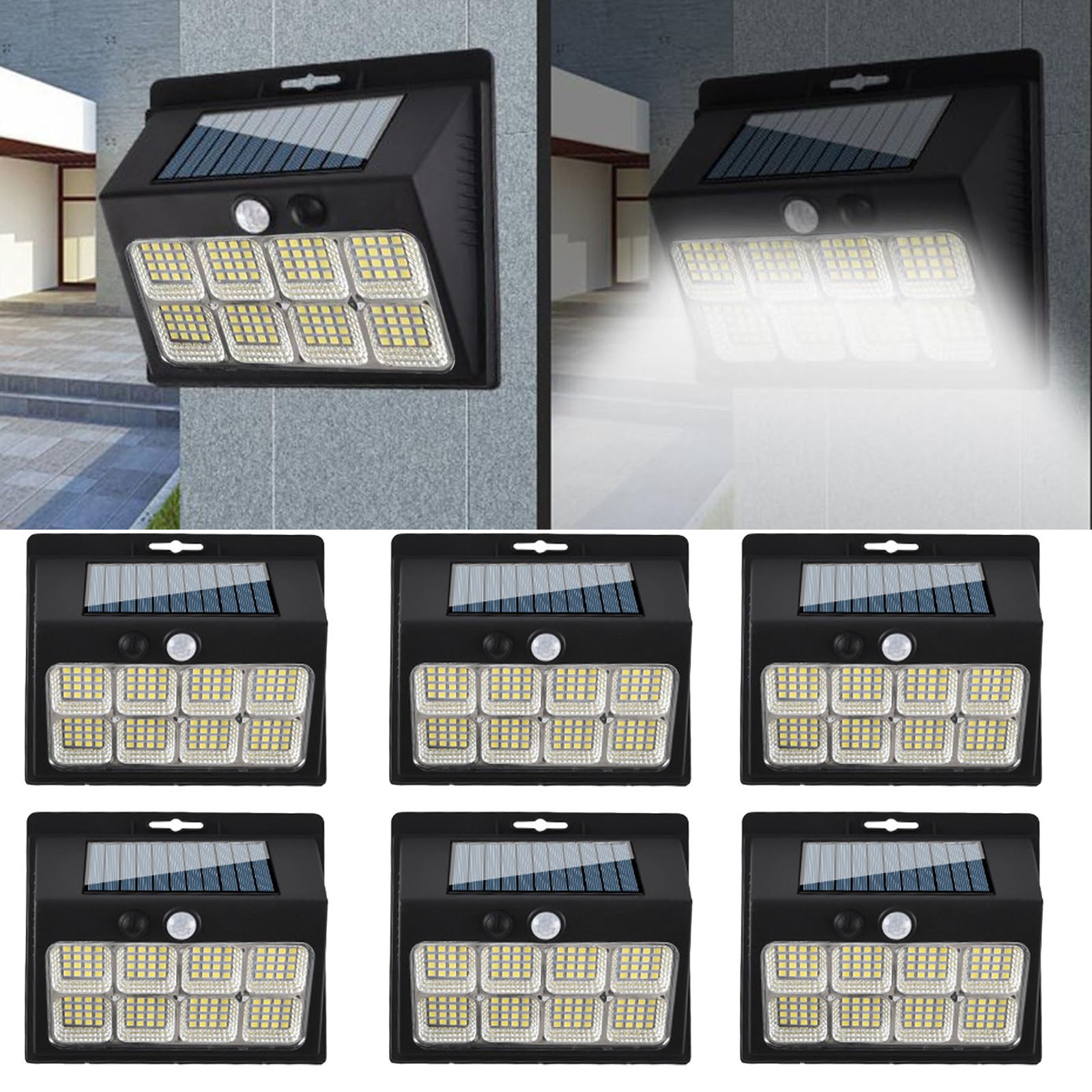 6 Pièces 128LED Lumières Extérieures Solaires Capteur De Mouvement 3 Modes Lumieres De Securite Murale Pour Cloture Cour Patio Porte Entree 91426283
