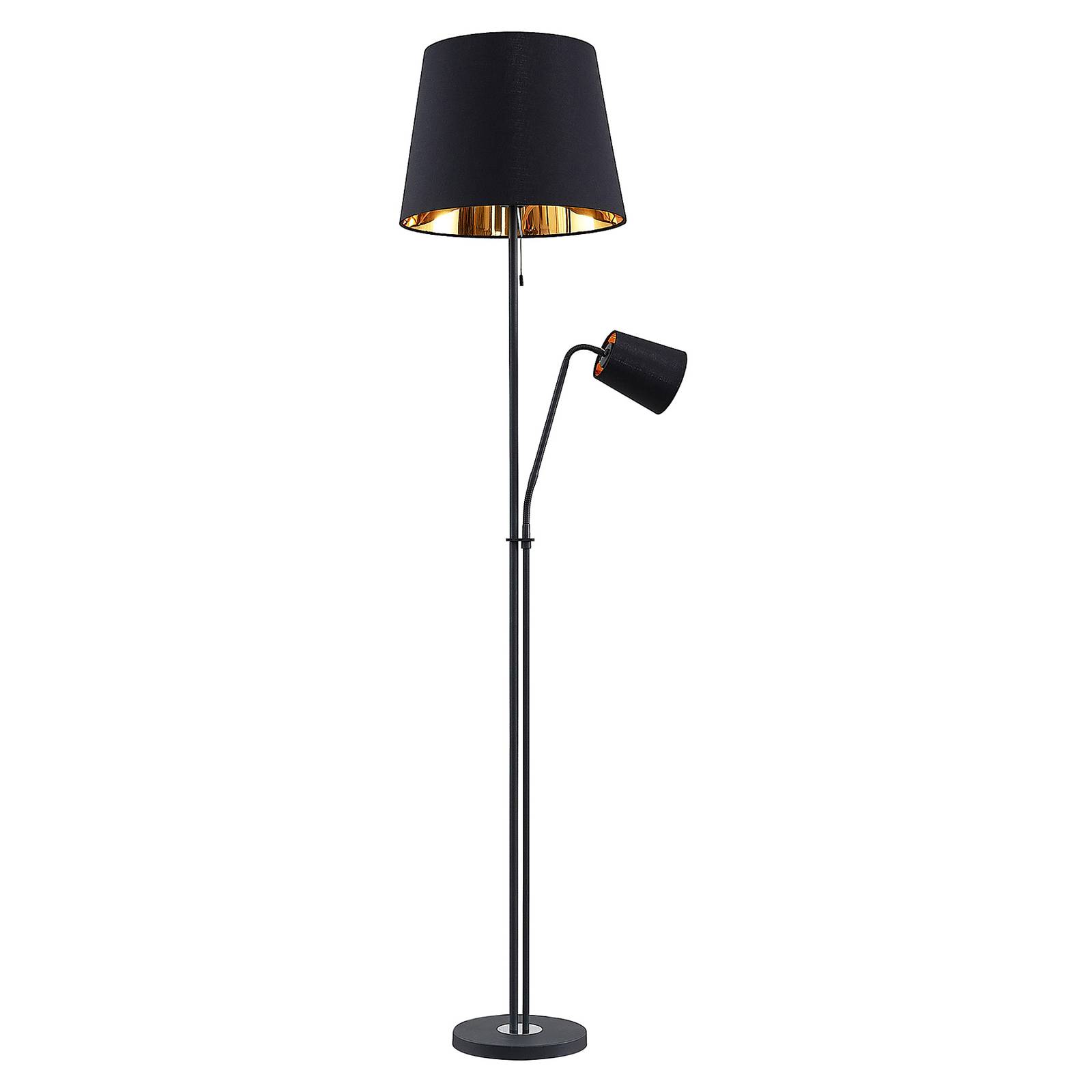 Lindby lampadaire Efalia, noir/or, textile, lampe de lecture ...