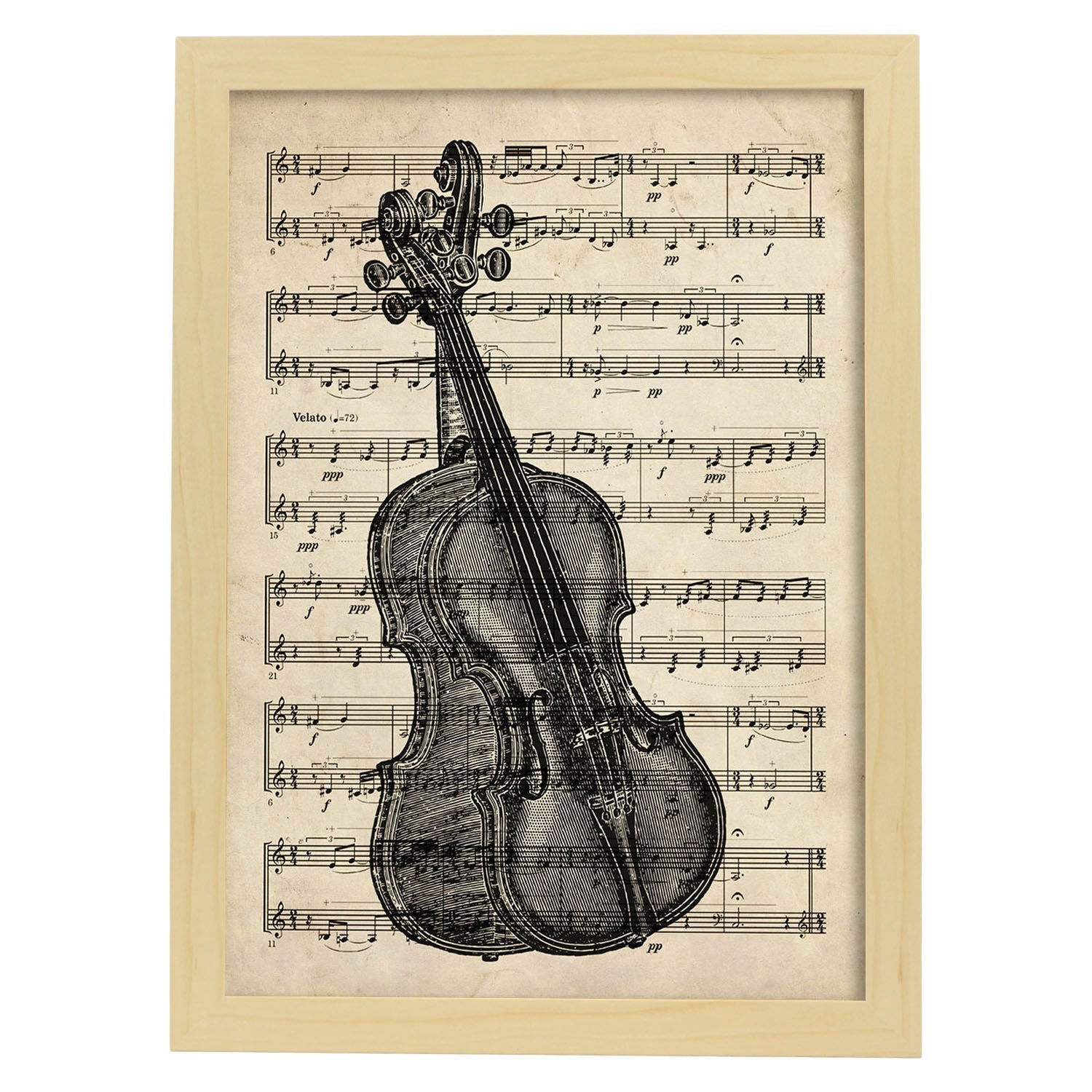 Affiches D'objets Vintage. Lemina Violon Avec Des Images D'objets Et D'instruments Vintage, Avec Des Définitions En Espagnol. Châssis Blanc A3 - 2