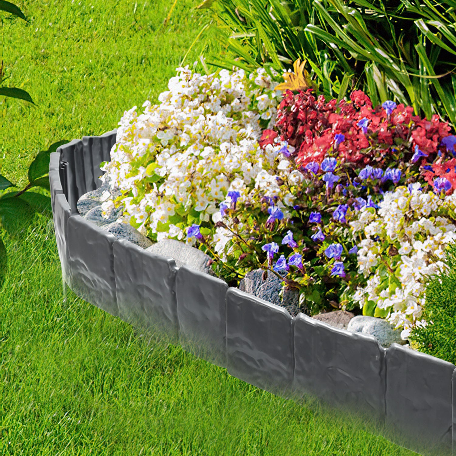 20 pièces Bordure de pelouse Effet Pierre bordure de parterre plastique pour jardin 5m Anthracite - 7