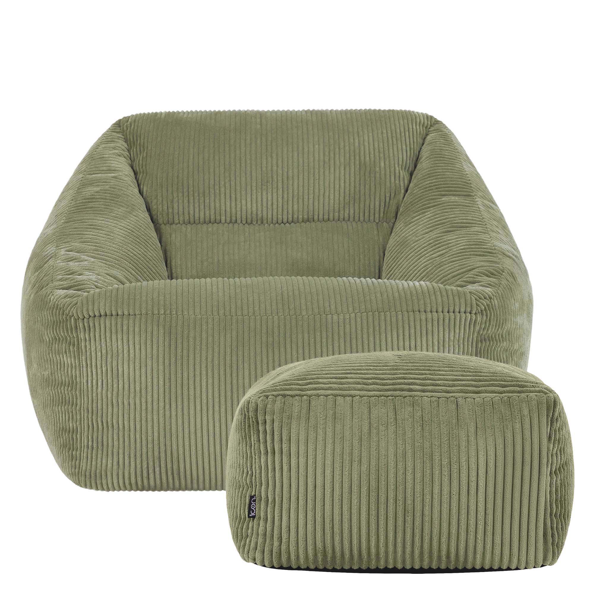 Pouf fauteuil avec repose-pied carré Icon velours côtelé vert sauge 97x84cm Oeko-Tex® - 4